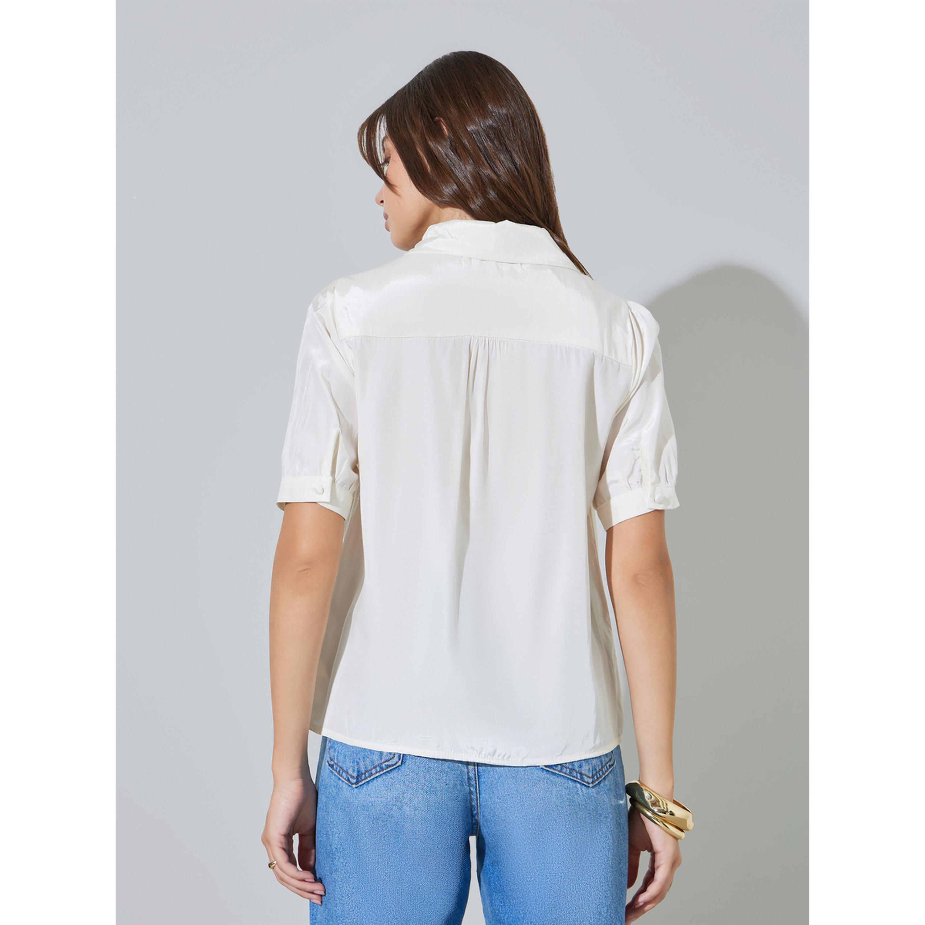 Styli White Solid Short Sleeves Button-Up Casual Shirt-women-clothing-shirtsandblouses-shirts-image-3