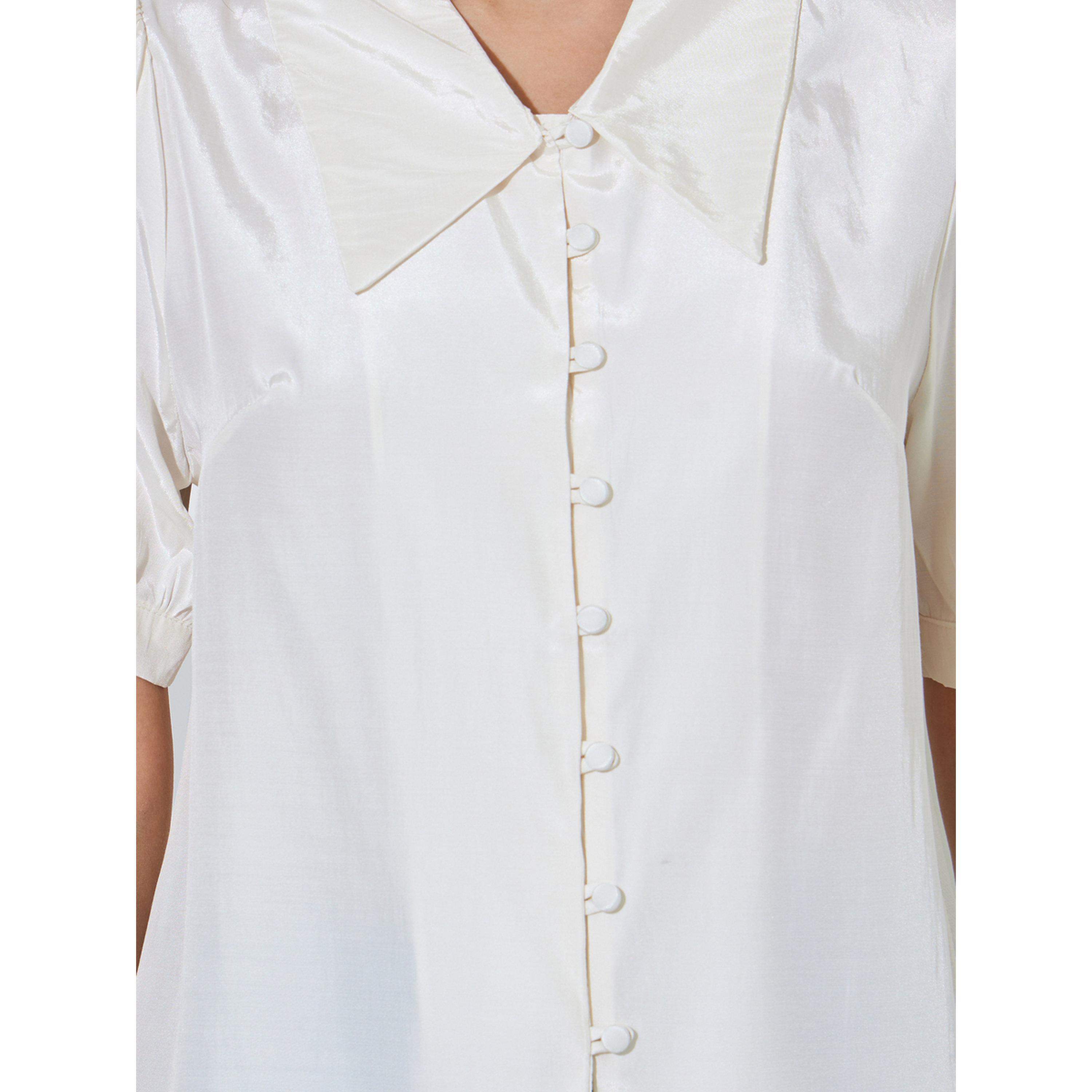 Styli White Solid Short Sleeves Button-Up Casual Shirt-women-clothing-shirtsandblouses-shirts-image-5