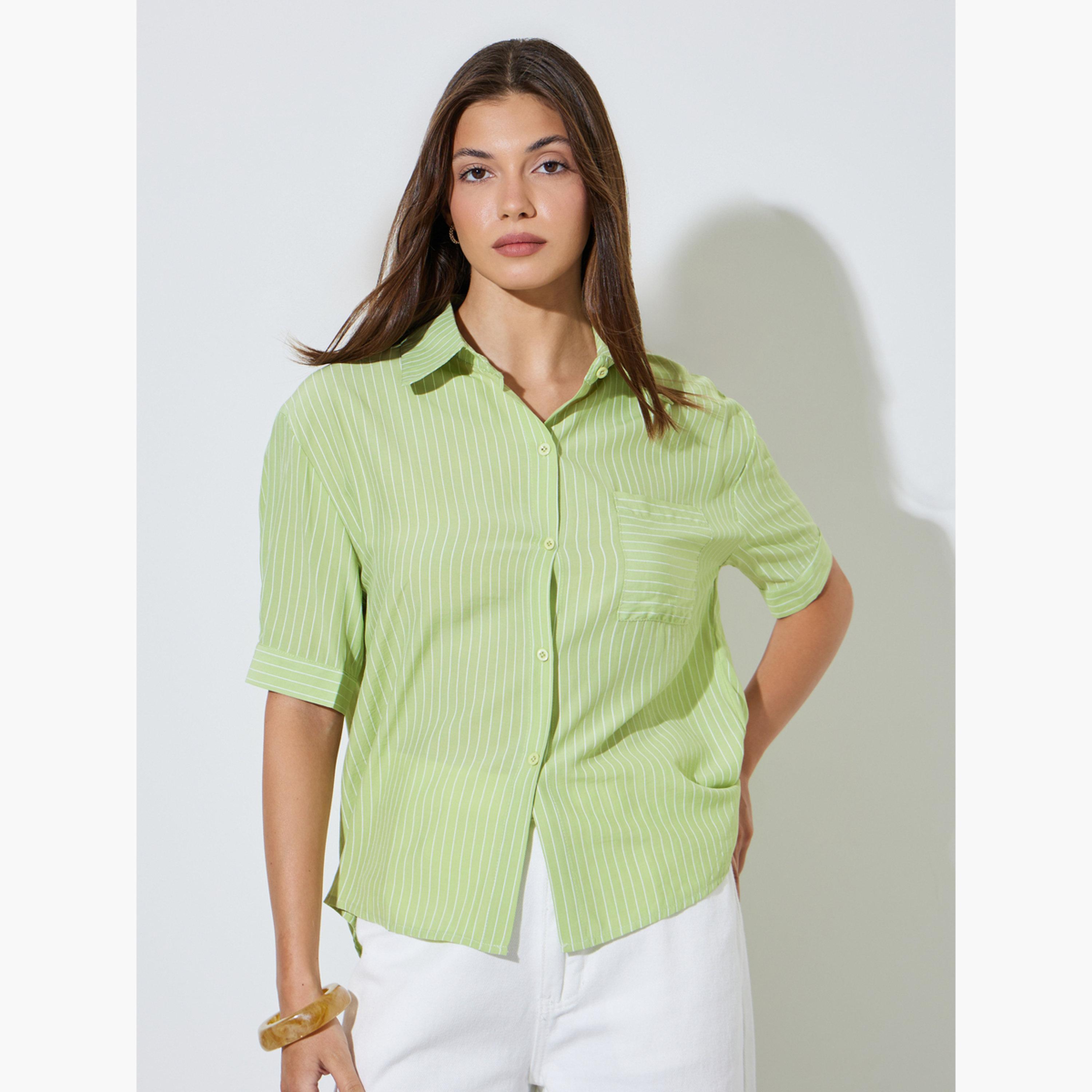 قميص كاجوال بأكمام قصيرة ومخطط-women-clothing-shirtsandblouses-shirts-image-1