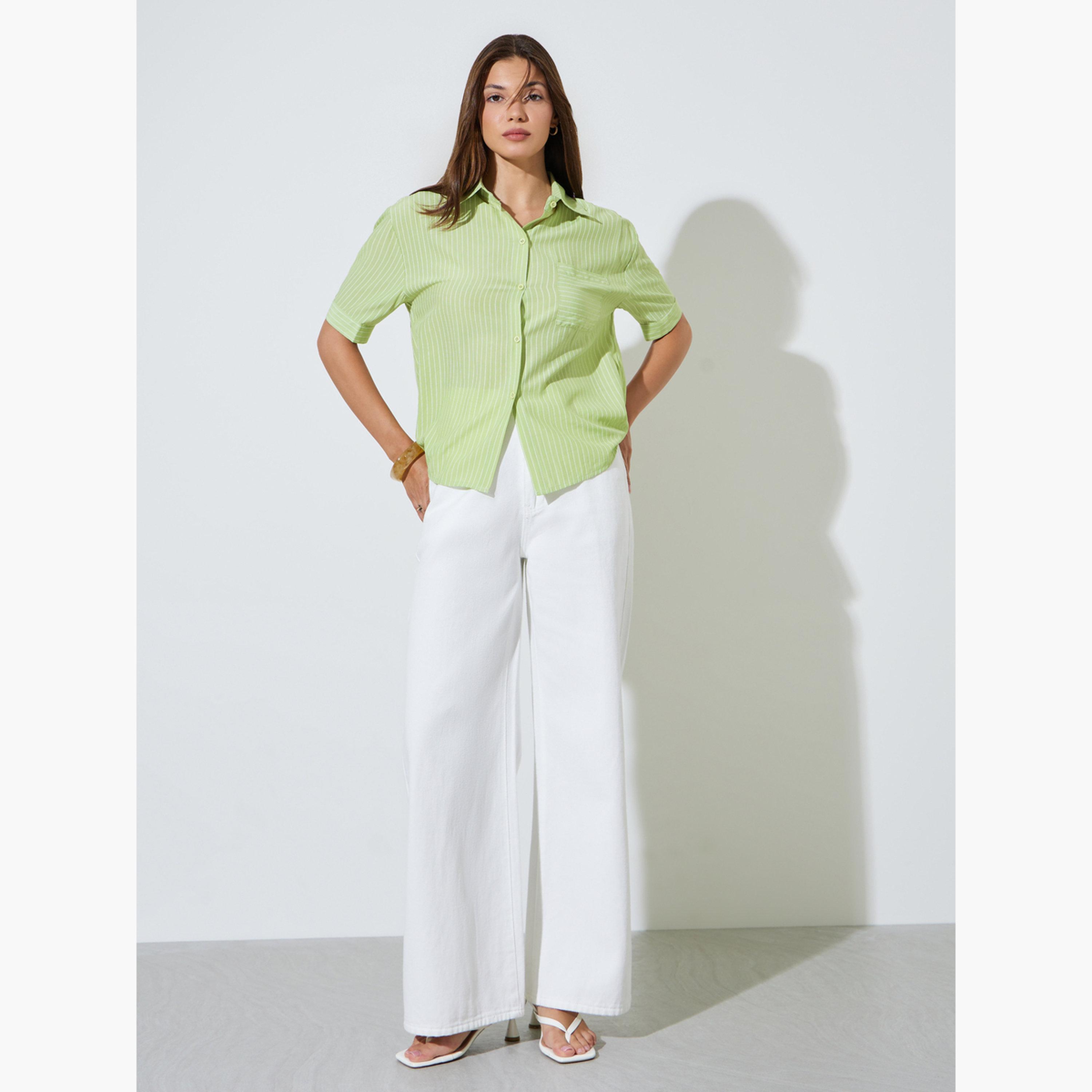 قميص كاجوال بأكمام قصيرة ومخطط-women-clothing-shirtsandblouses-shirts-image-2