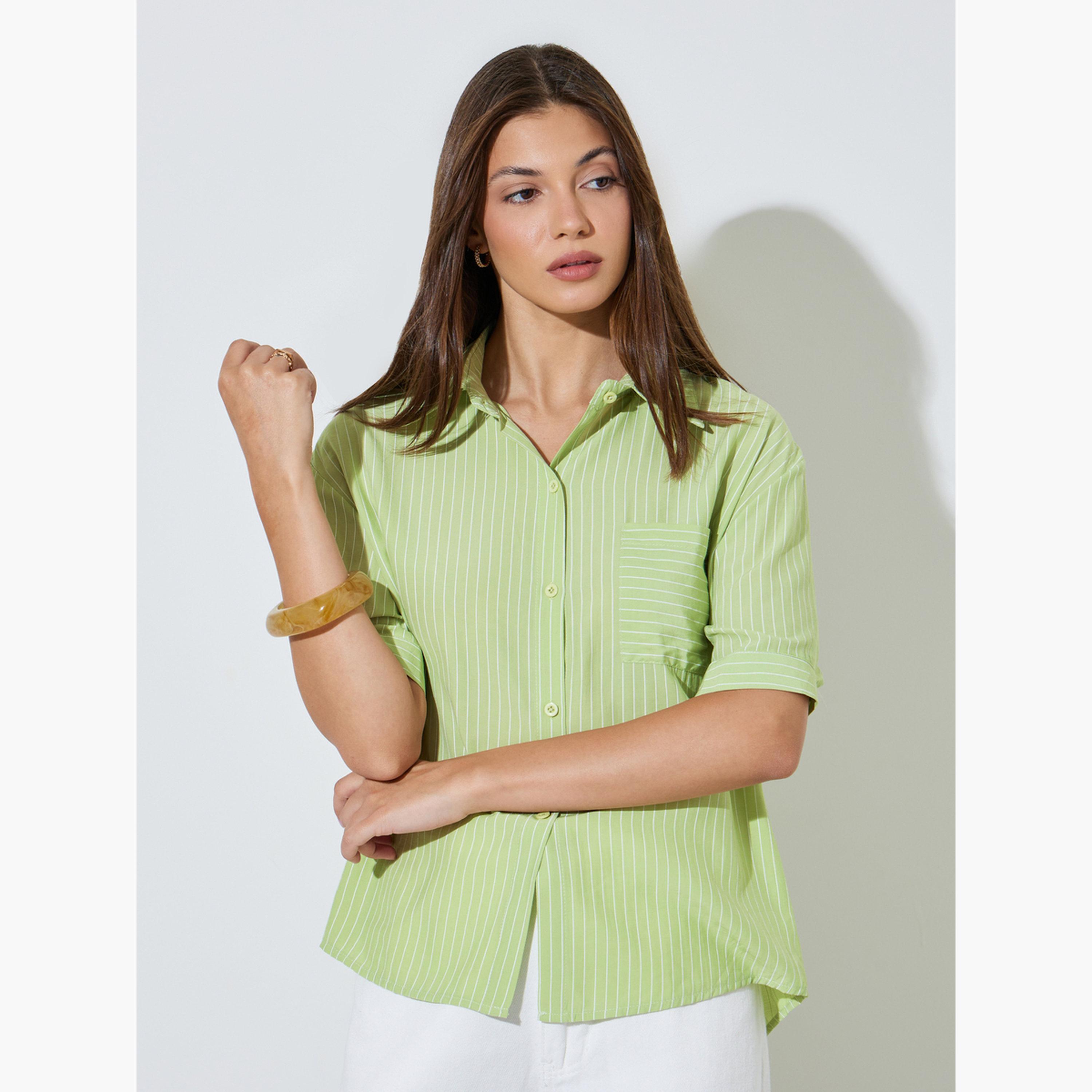 قميص كاجوال بأكمام قصيرة ومخطط-women-clothing-shirtsandblouses-shirts-image-3