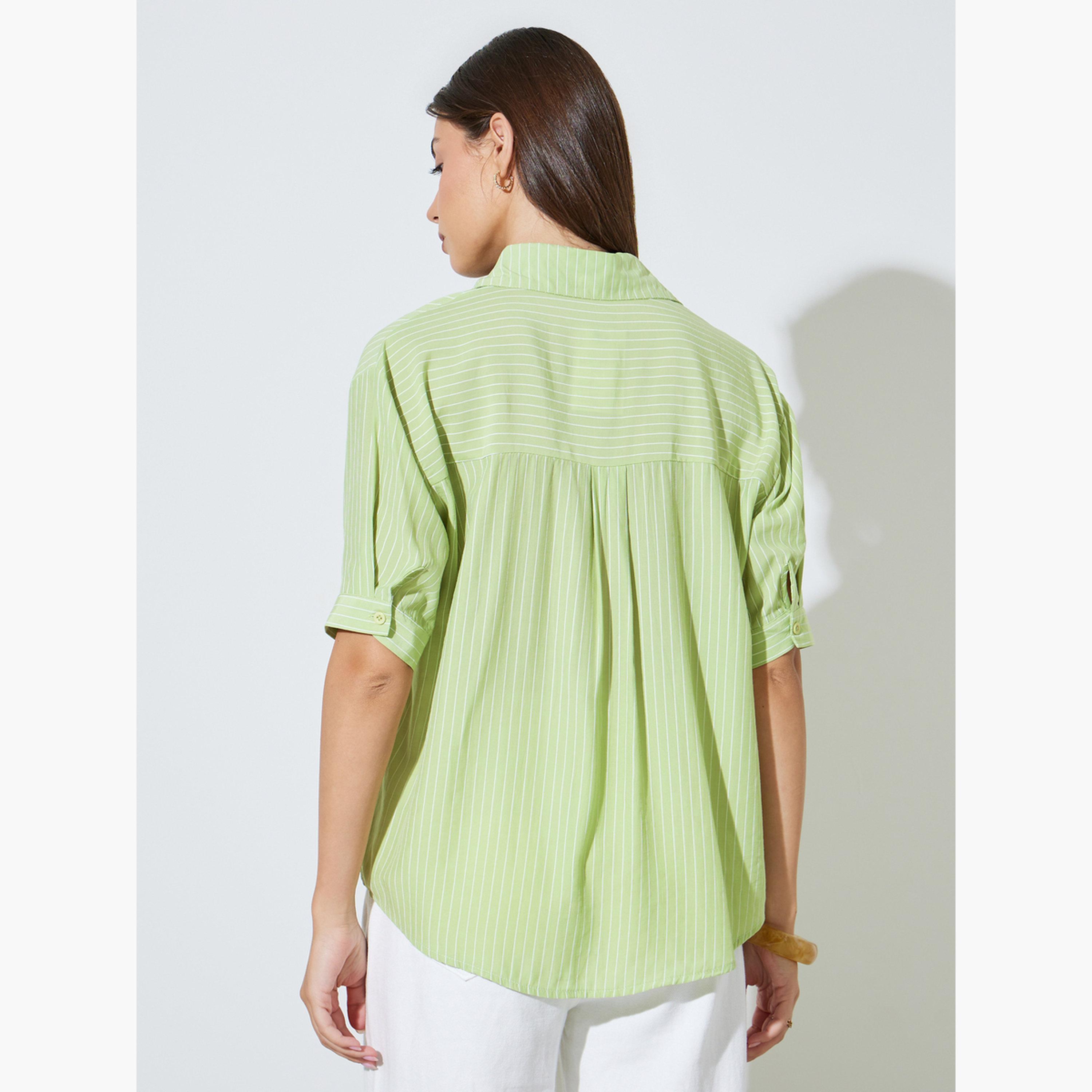 قميص كاجوال بأكمام قصيرة ومخطط-women-clothing-shirtsandblouses-shirts-image-4