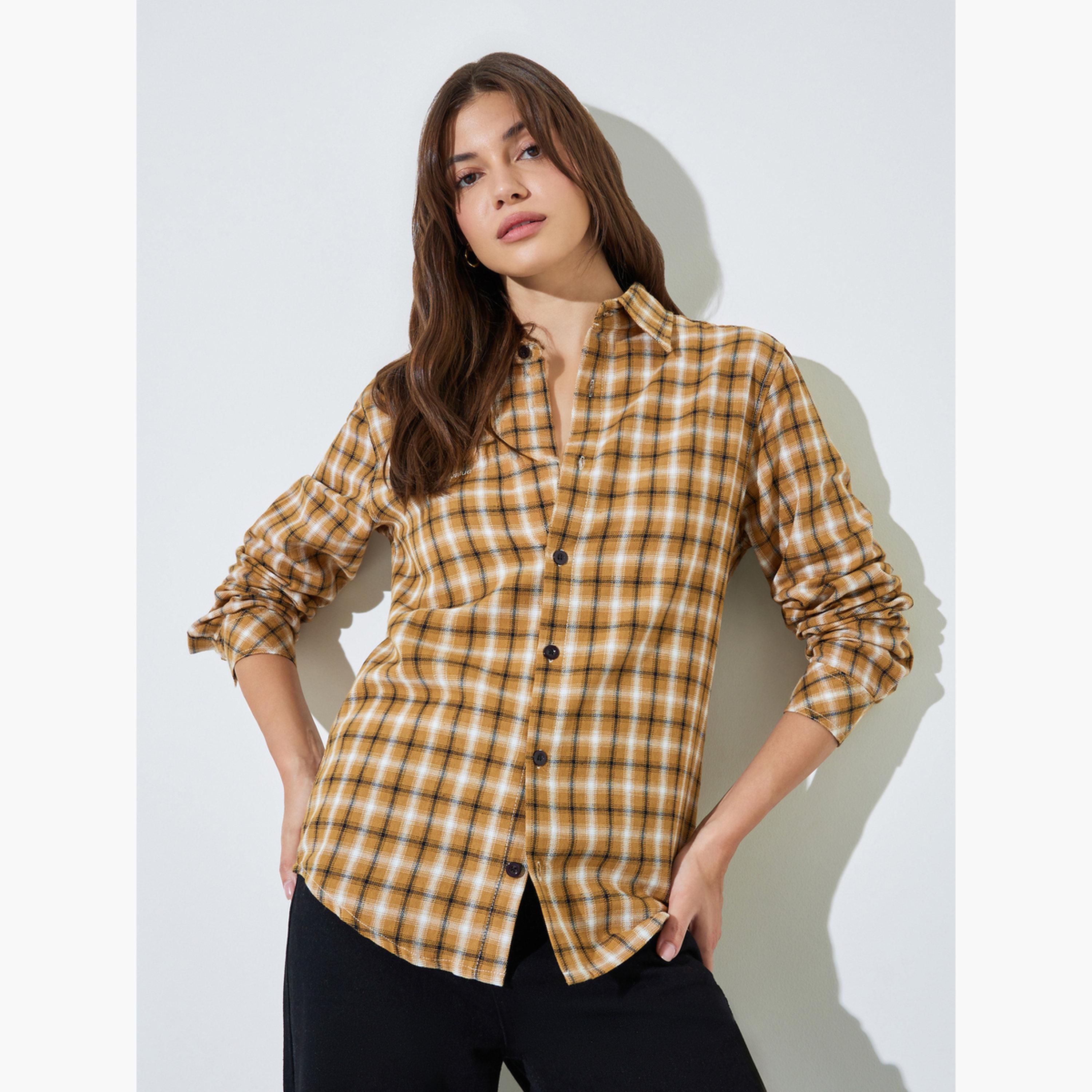 قميص طويل ونمط مربعات-women-clothing-shirtsandblouses-shirts-image-1