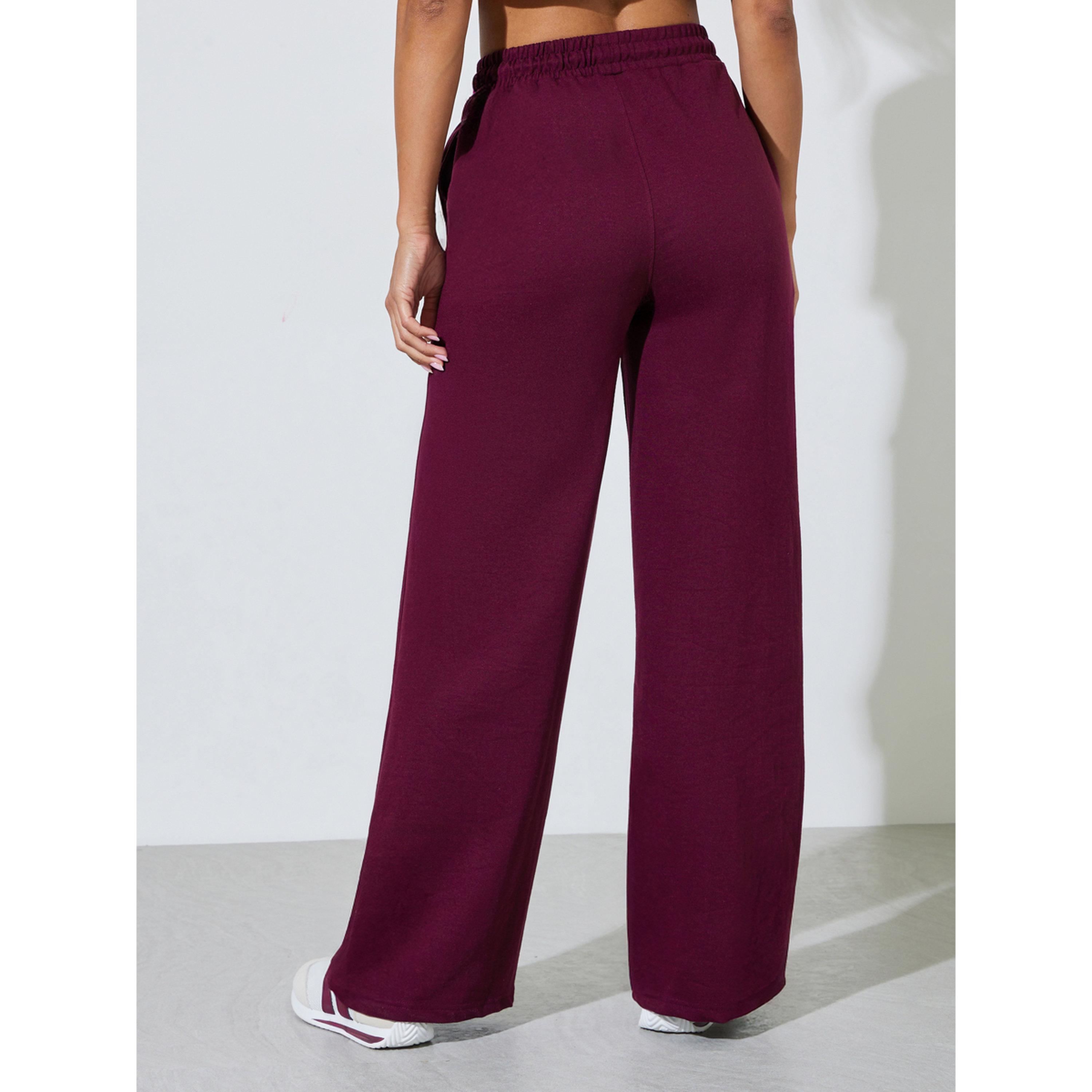 Styli Burgundy Slogan Print Wide Leg Joggers-women-clothing-joggers-image-4