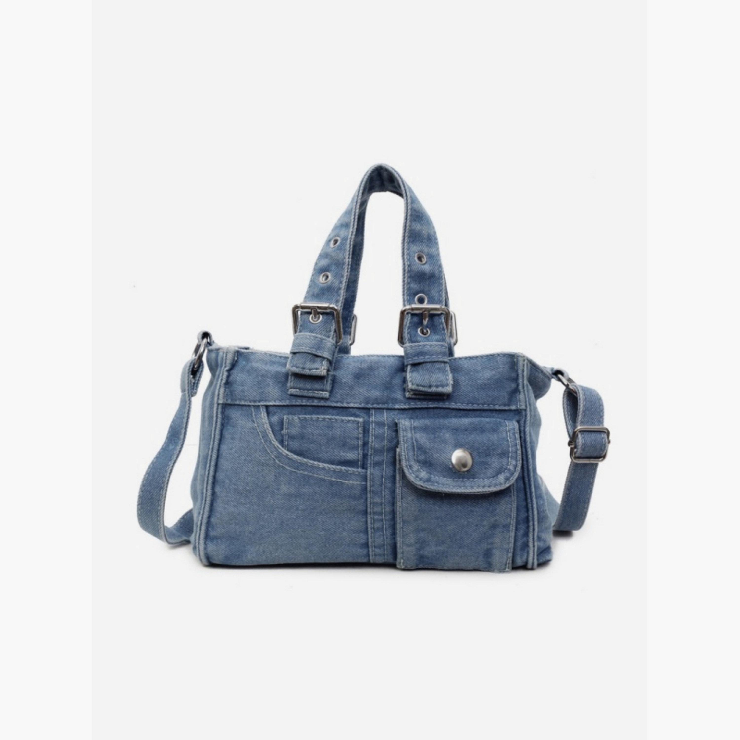 Take Two Blue Denim Handbag with Flap Pocket-women-bagsandwallets-handbags-image-1