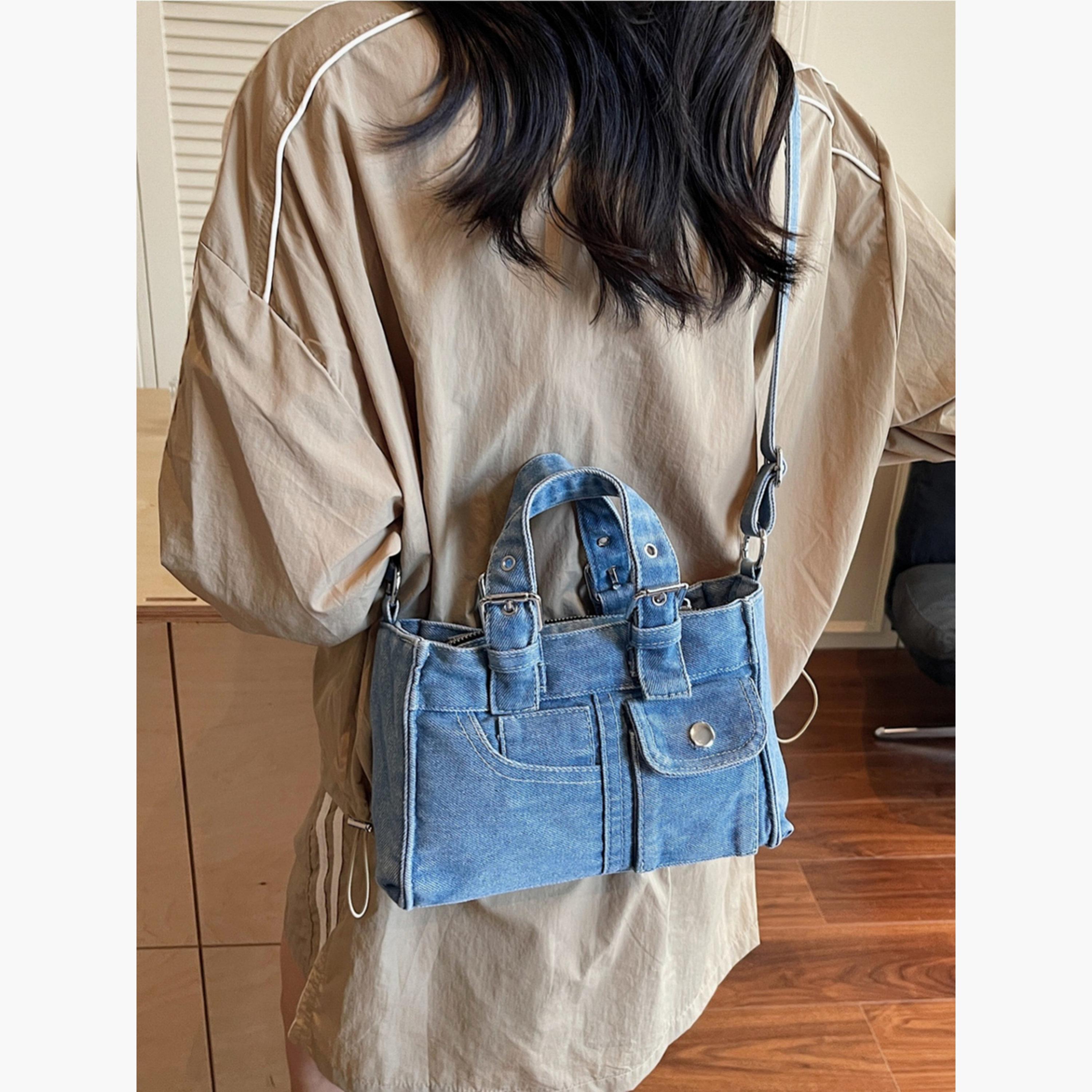 Take Two Blue Denim Handbag with Flap Pocket-women-bagsandwallets-handbags-image-2