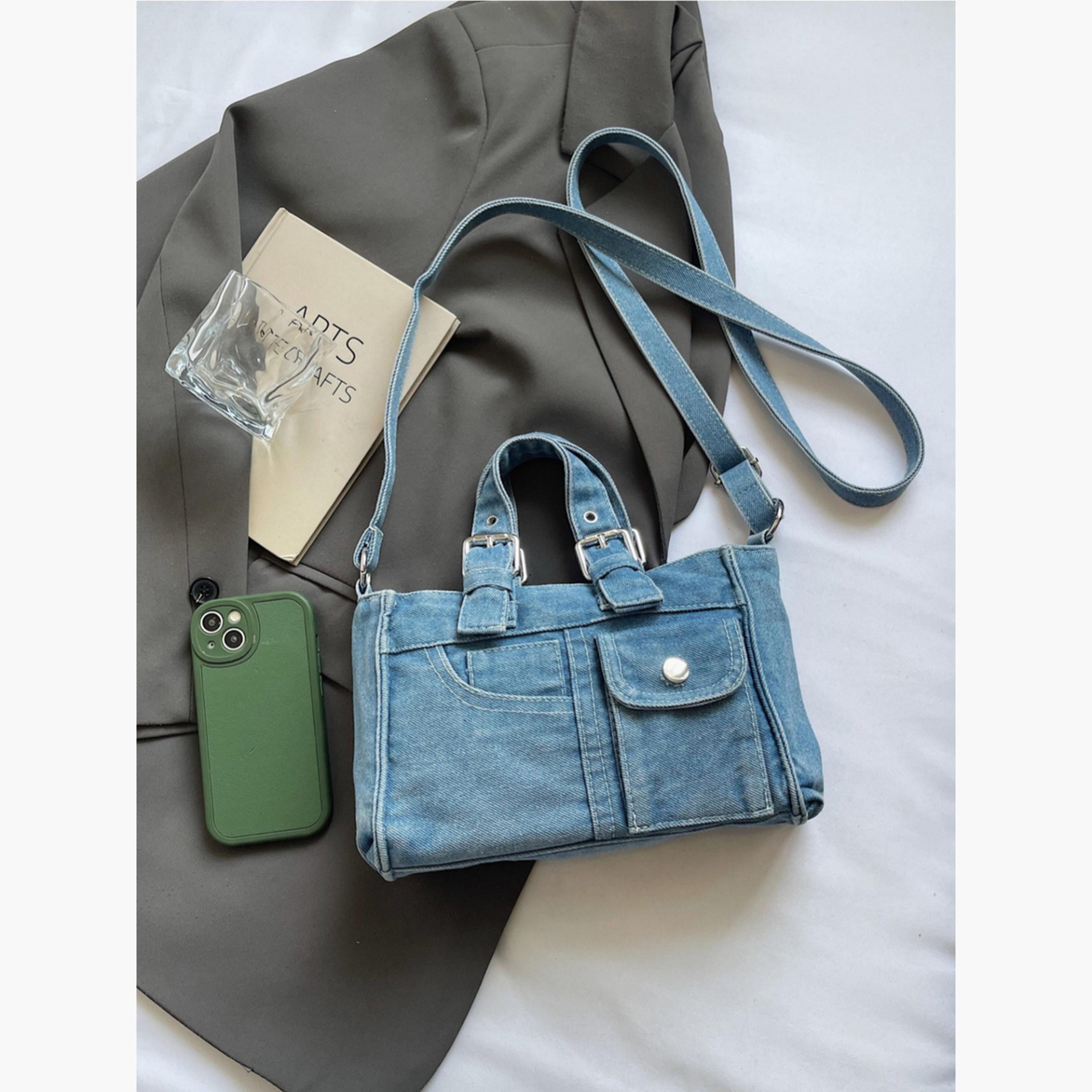 Take Two Blue Denim Handbag with Flap Pocket-women-bagsandwallets-handbags-image-4