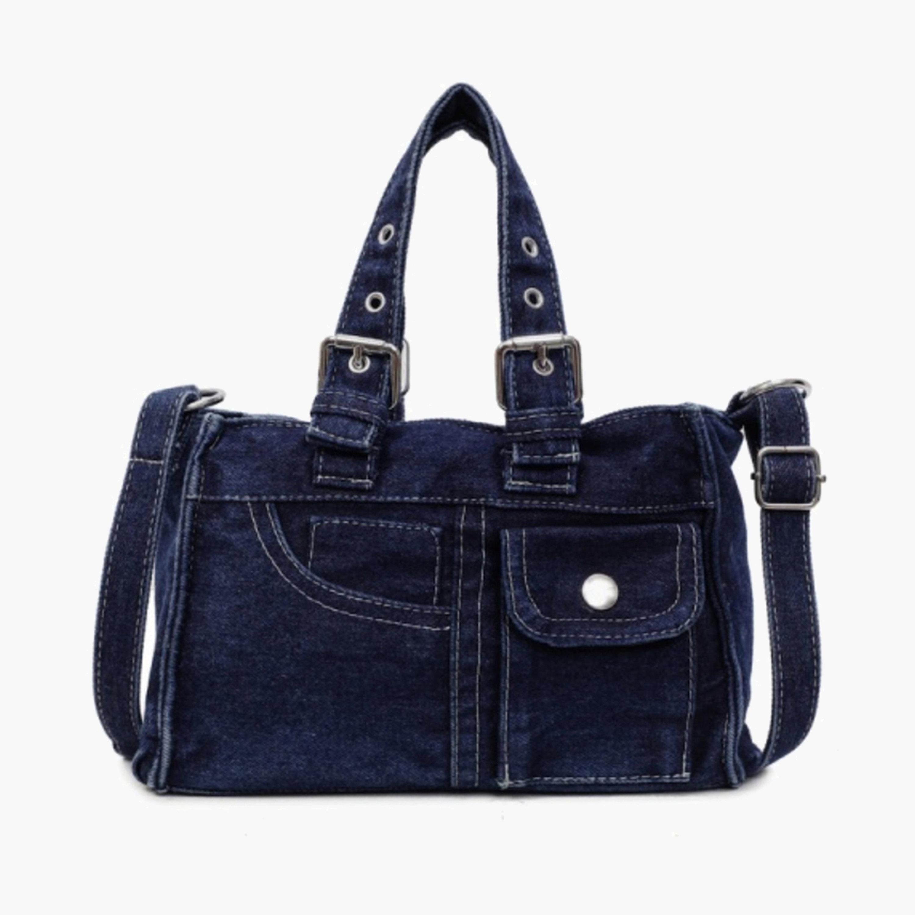 Take Two Dark Blue Denim Handbag with Flap Pocket-women-bagsandwallets-handbags-image-1