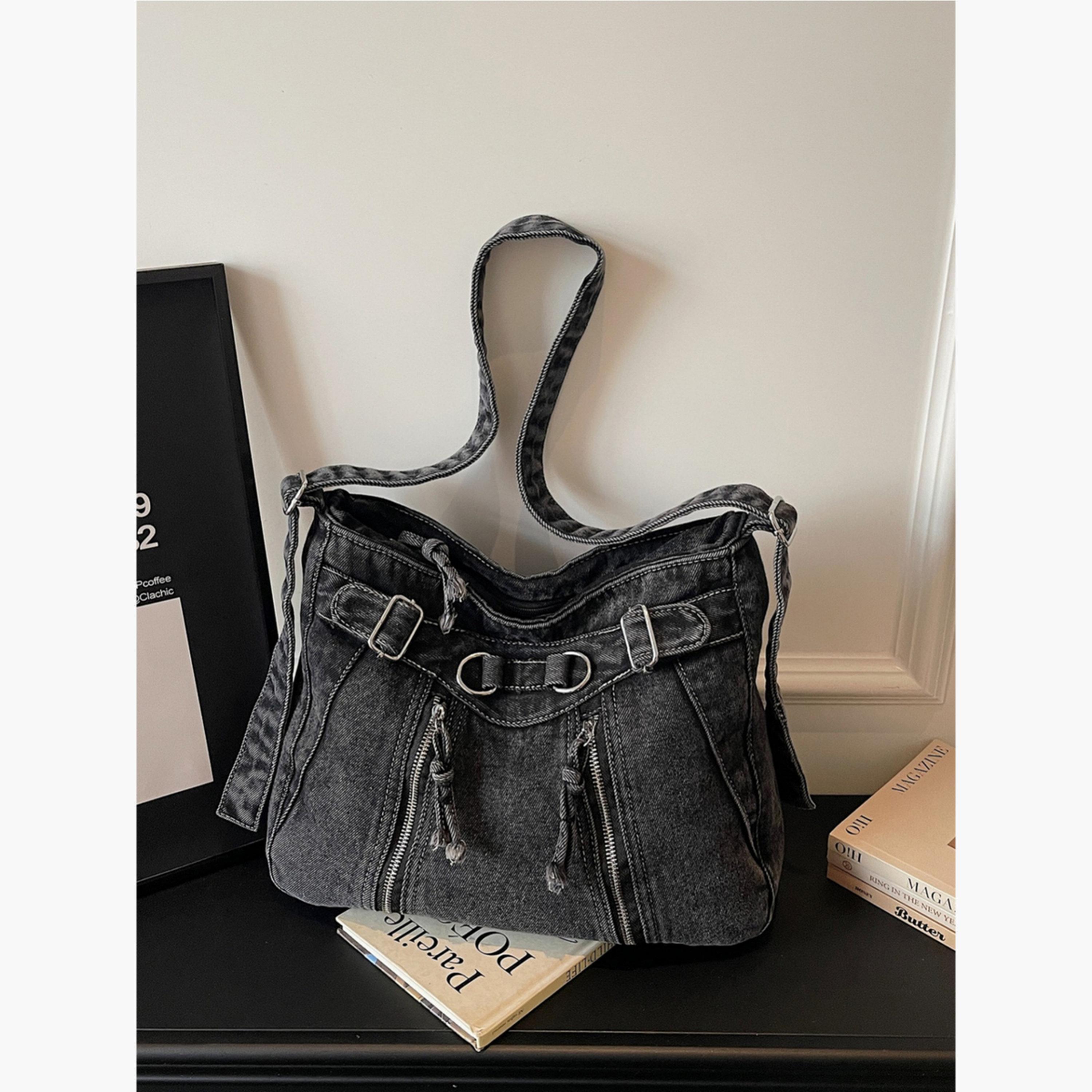 Take Two Black Denim Shoulder Bag with Zip Detail-women-bagsandwallets-handbags-image-3