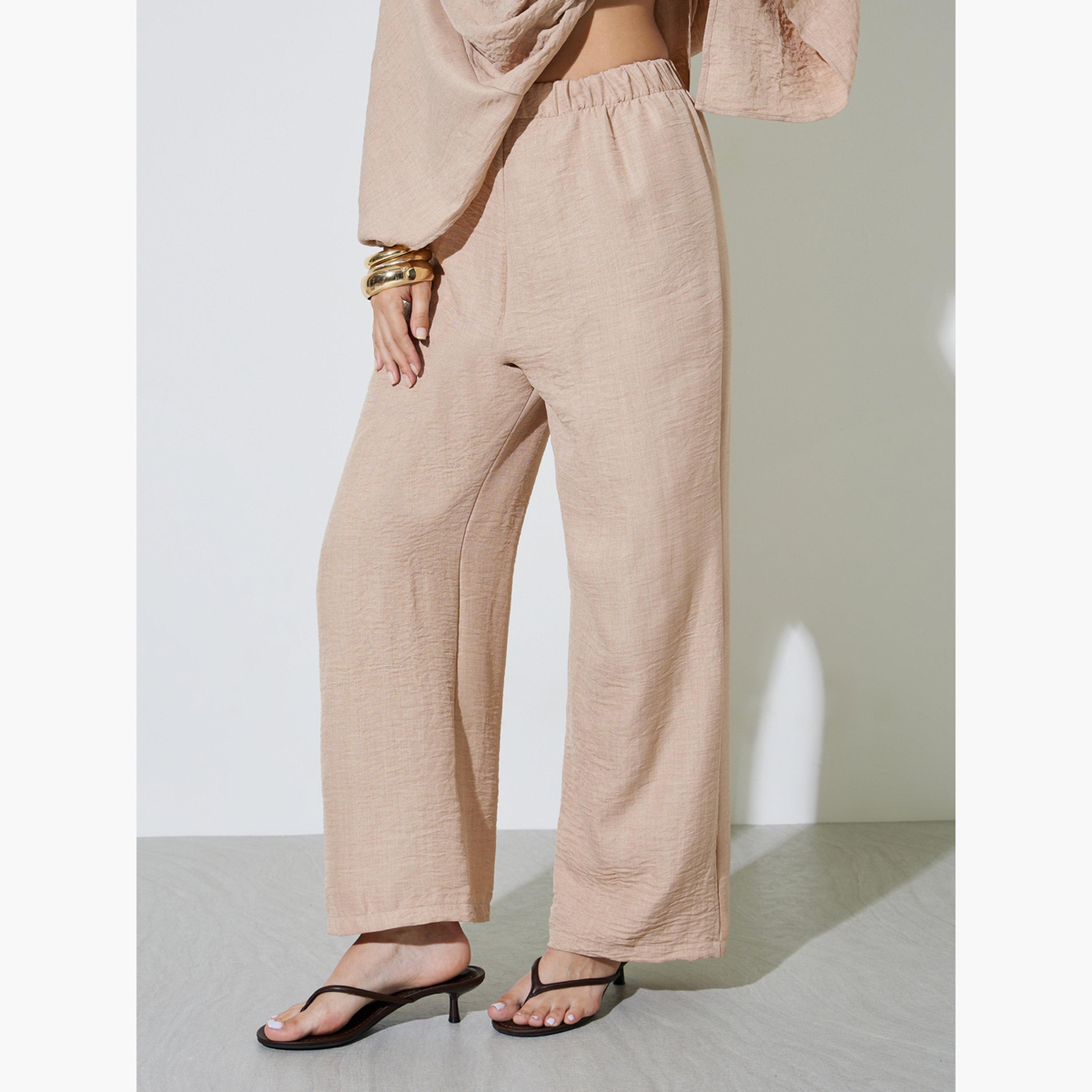 Take Two Beige Crinkled Long Top and Pants Co-ord Set-women-clothing-coordsets-image-4