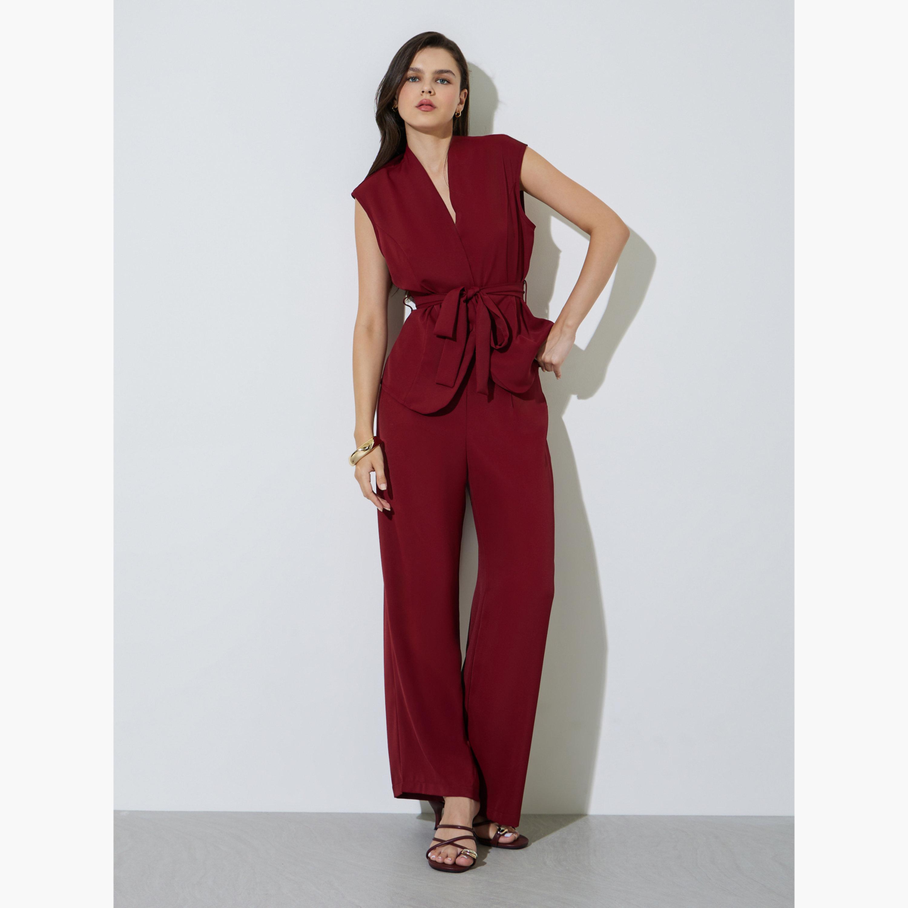 طقم منسق من بنطال وفيست بحزام ربط-women-clothing-coordsets-image-1