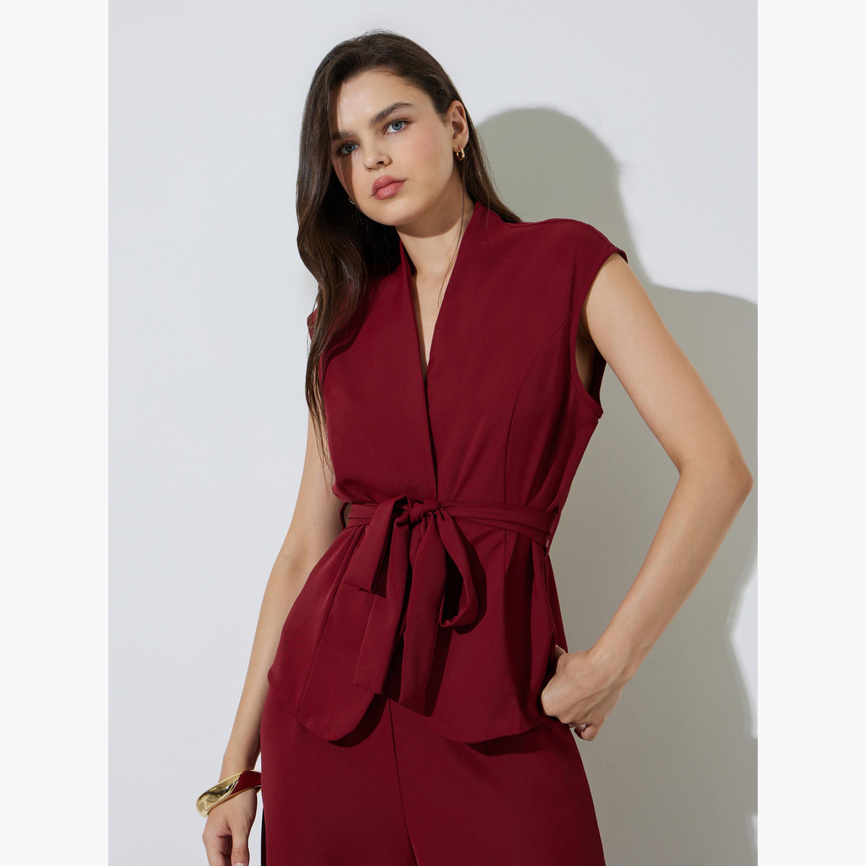 طقم منسق من بنطال وفيست بحزام ربط-women-clothing-coordsets-image-2