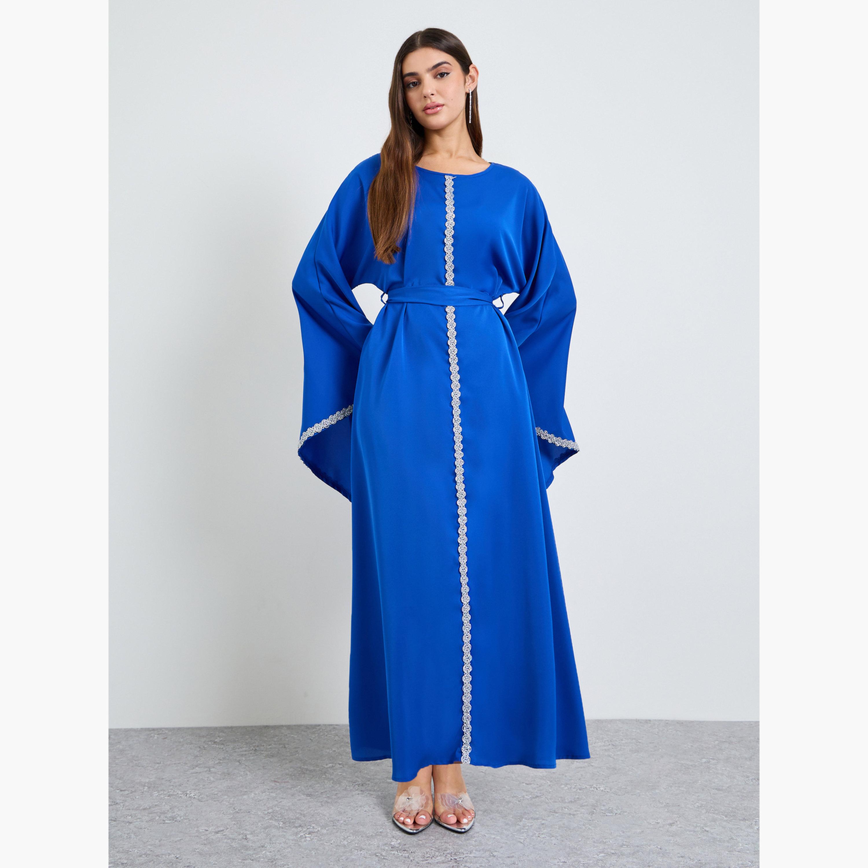 Take Two Blue Embroidered Long Sleeves Kaftan-women-arabicclothing-kaftan-image-1