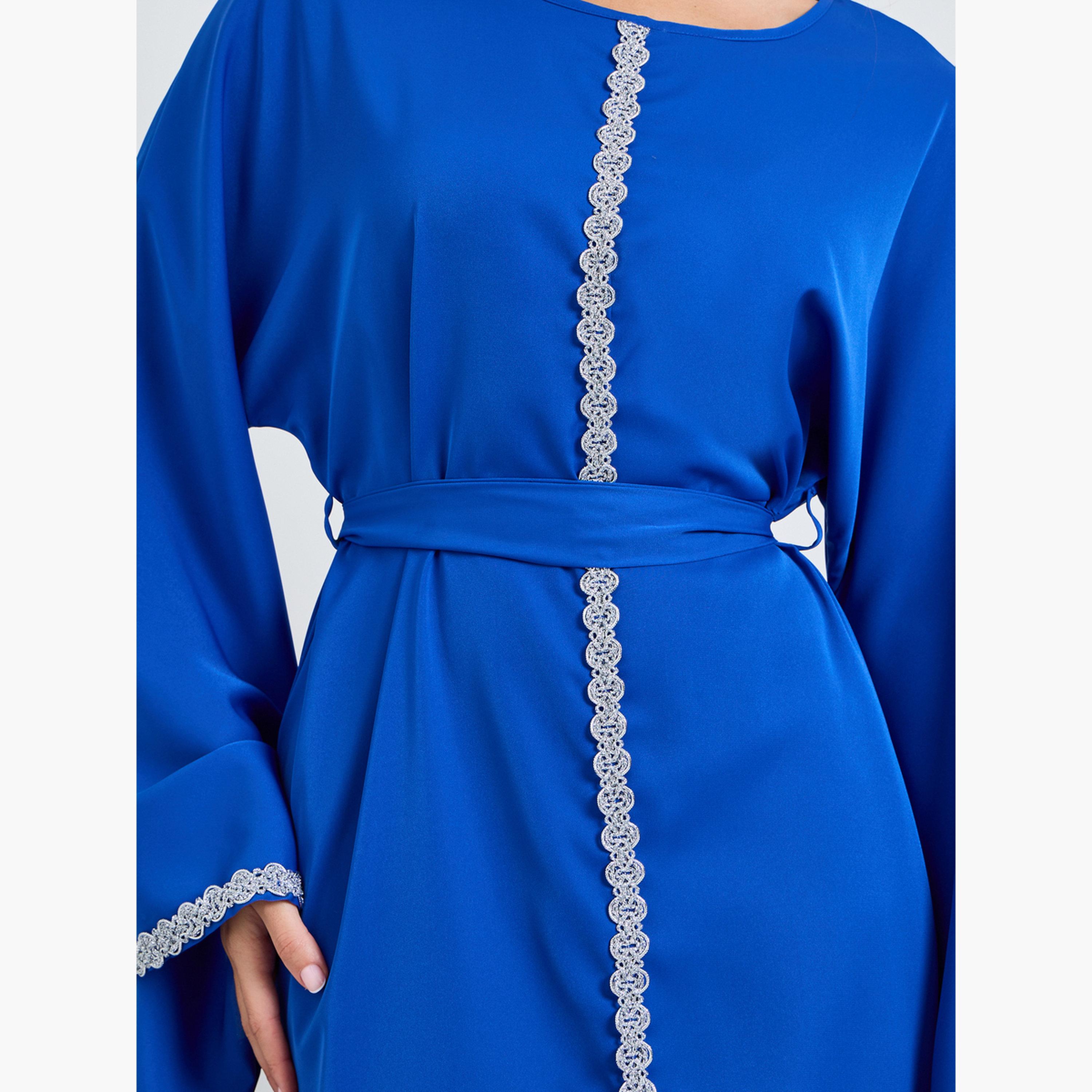 Take Two Blue Embroidered Long Sleeves Kaftan-women-arabicclothing-kaftan-image-5
