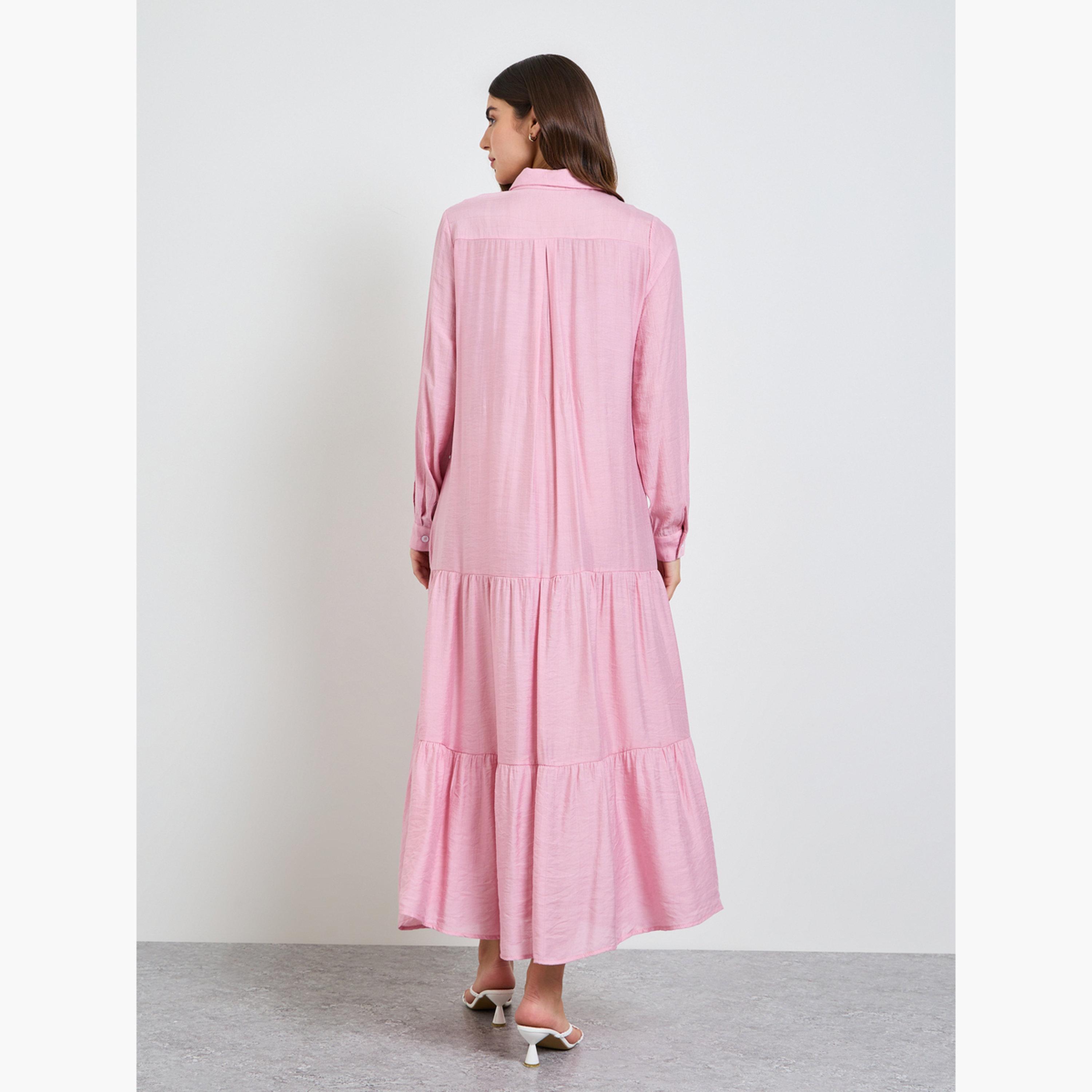 Take Two Pink Plain Long Sleeve Shirt Maxi Dress-women-clothing-dresses-image-4