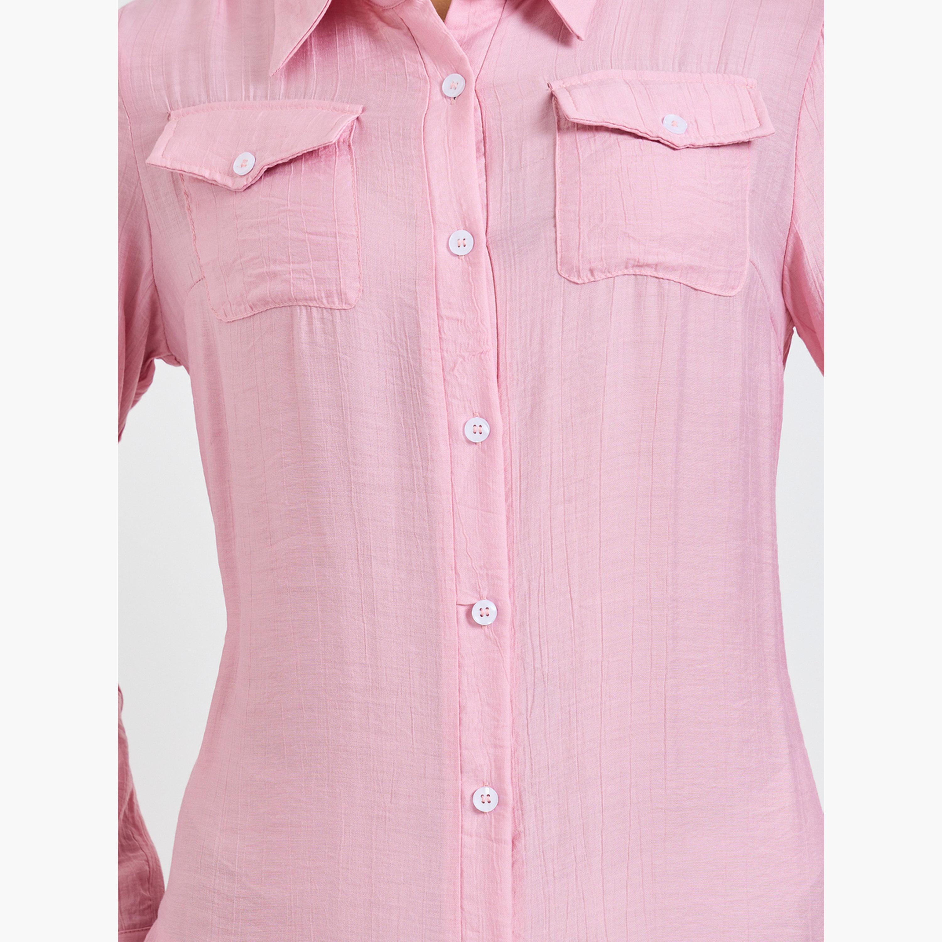 Take Two Pink Plain Long Sleeve Shirt Maxi Dress-women-clothing-dresses-image-5