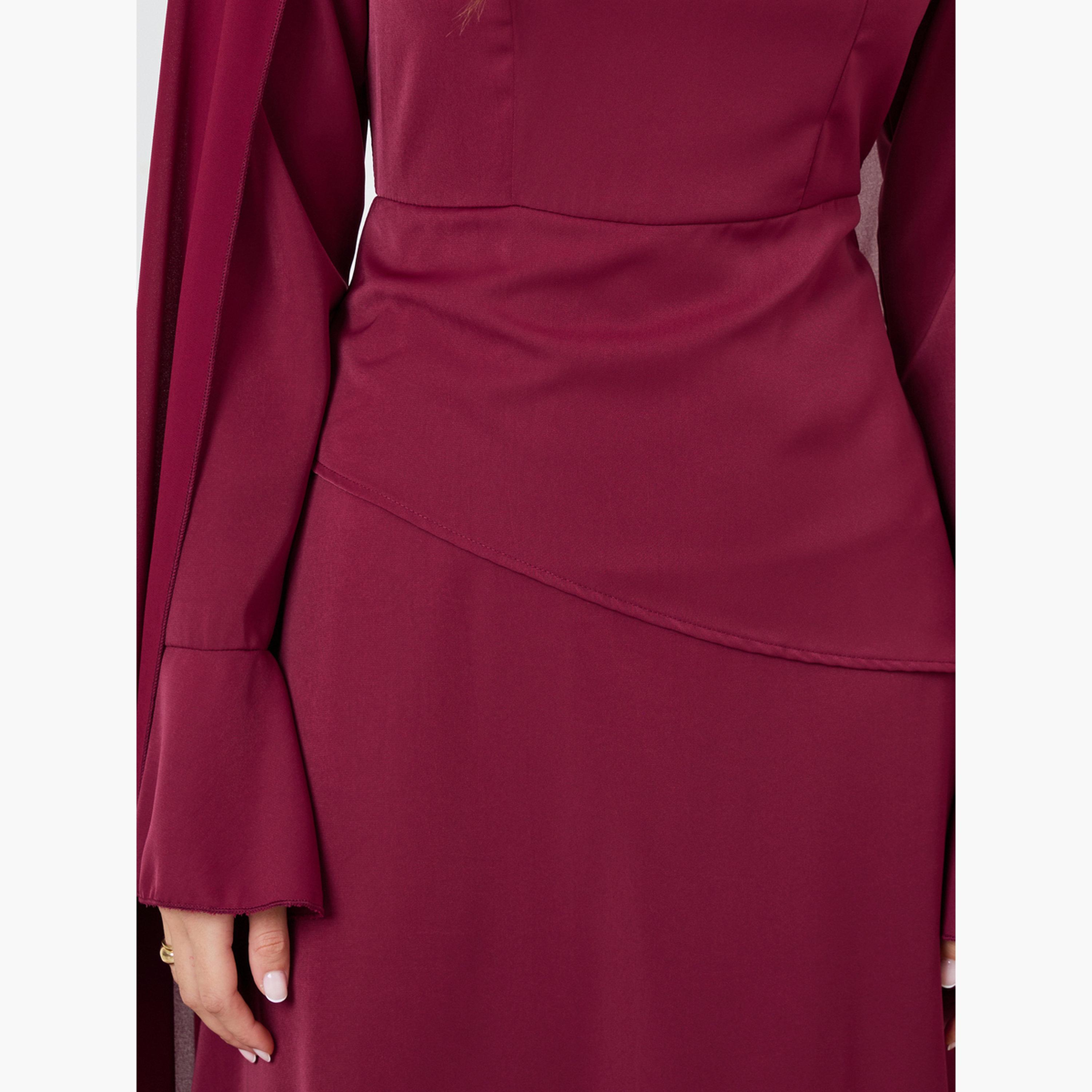 Take Two Burgundy Draped Round Neck Cape Maxi Dress-women-clothing-dresses-image-5