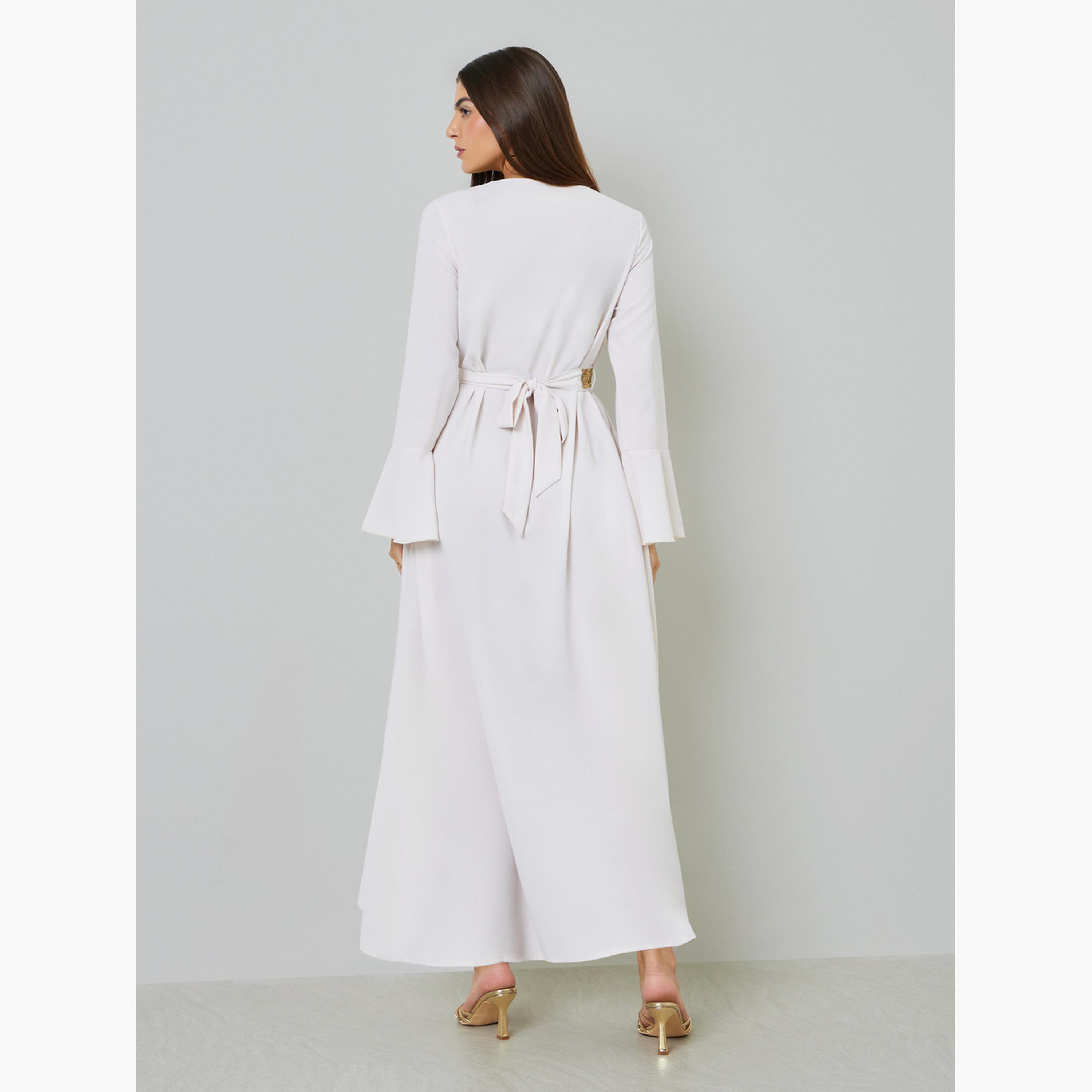 قفطان طويل بحافة واسعة وتطريز ذهبي-women-arabicclothing-kaftan-image-4