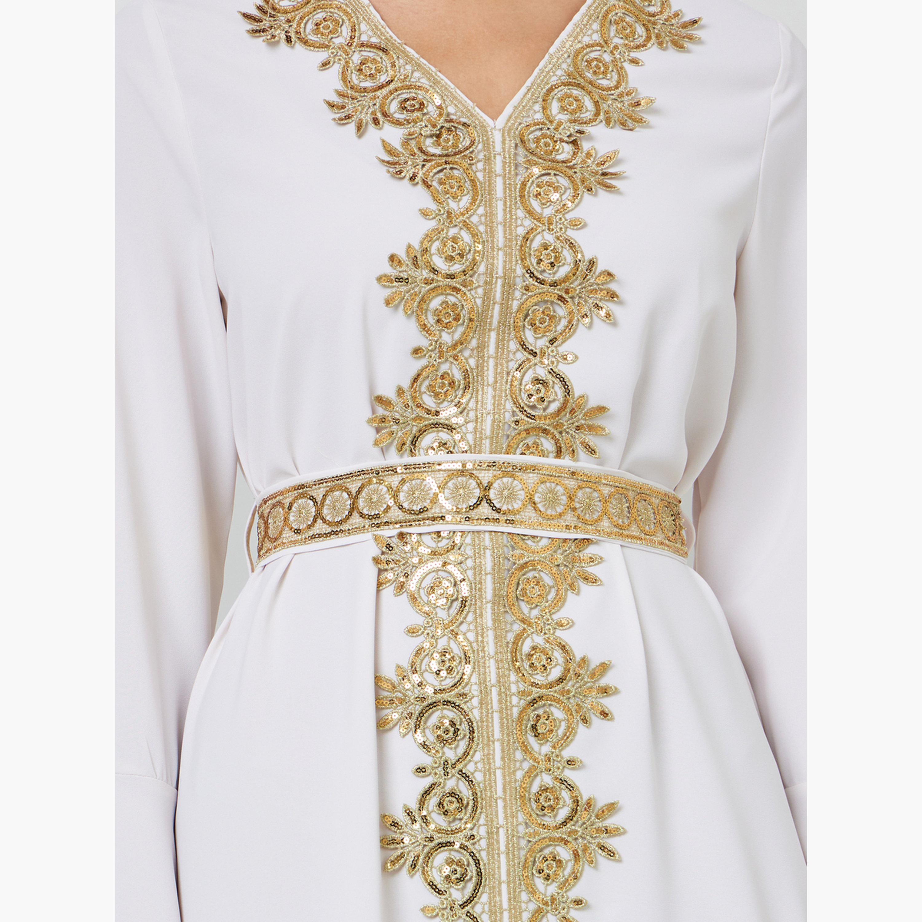 Take Two White Gold Embroidery A-Line Maxi Kaftan-women-arabicclothing-kaftan-image-5