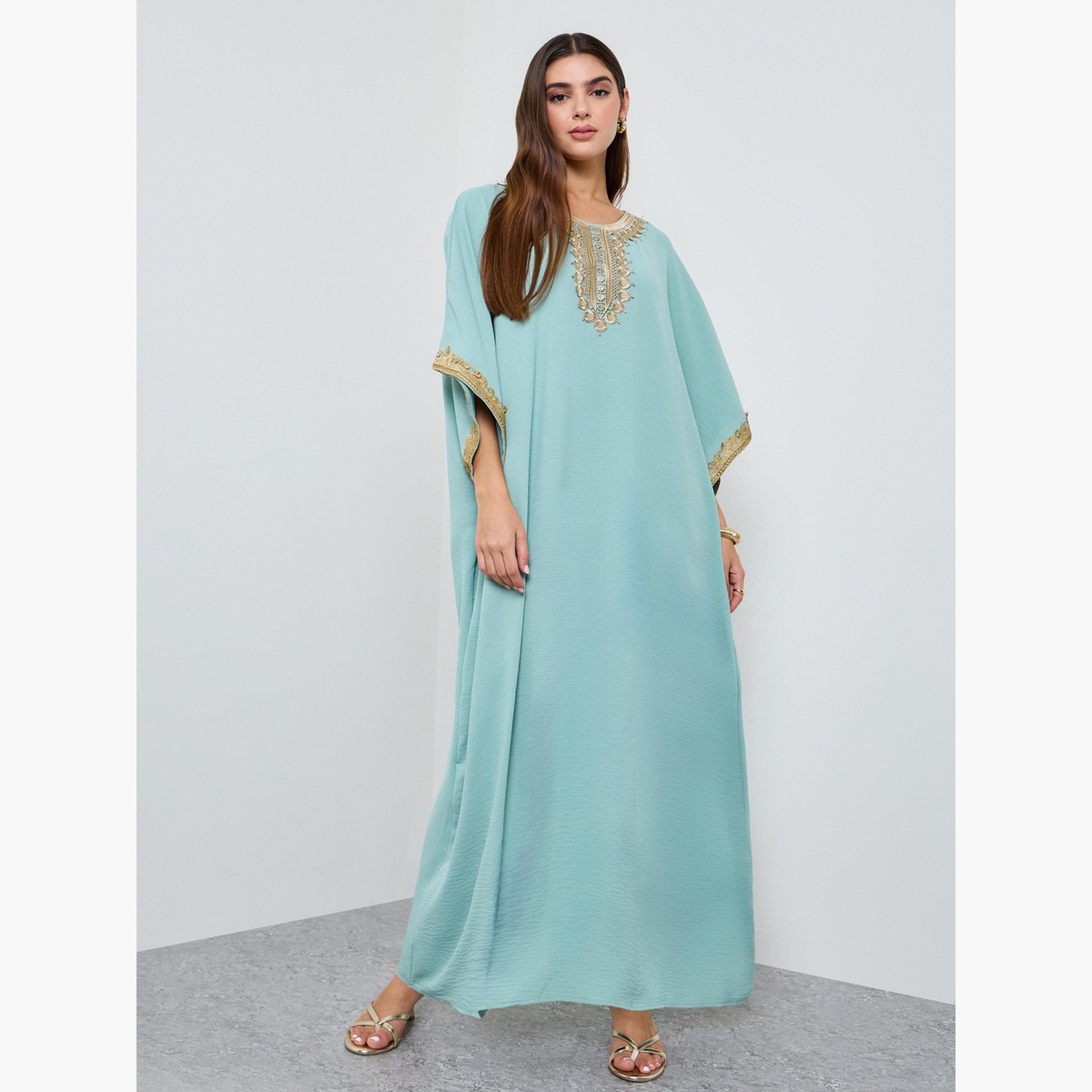 Take Two Green Kaftan Maxi Dress with Lace Embroidery-women-clothing-dresses-image-3