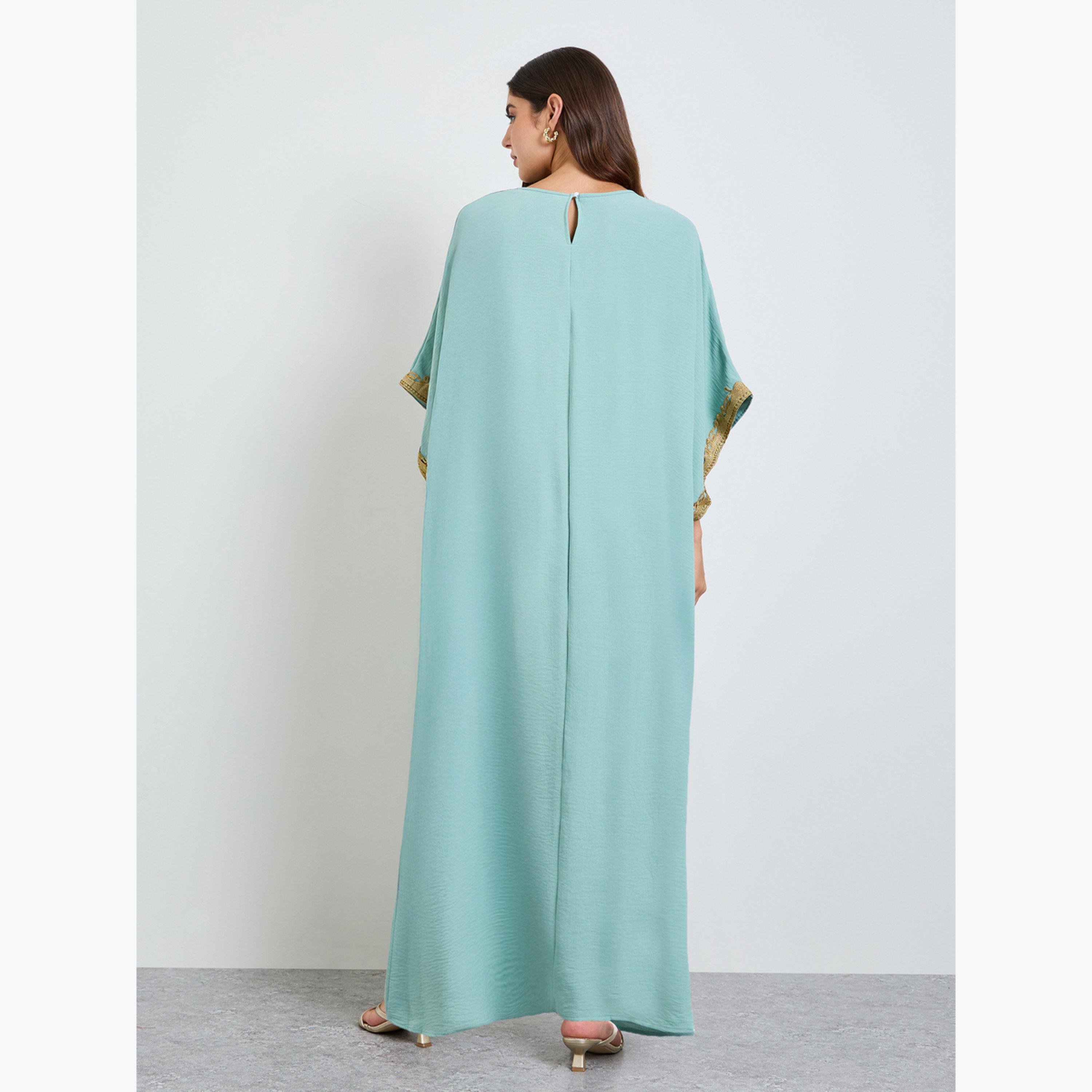 Take Two Green Kaftan Maxi Dress with Lace Embroidery-women-clothing-dresses-image-4