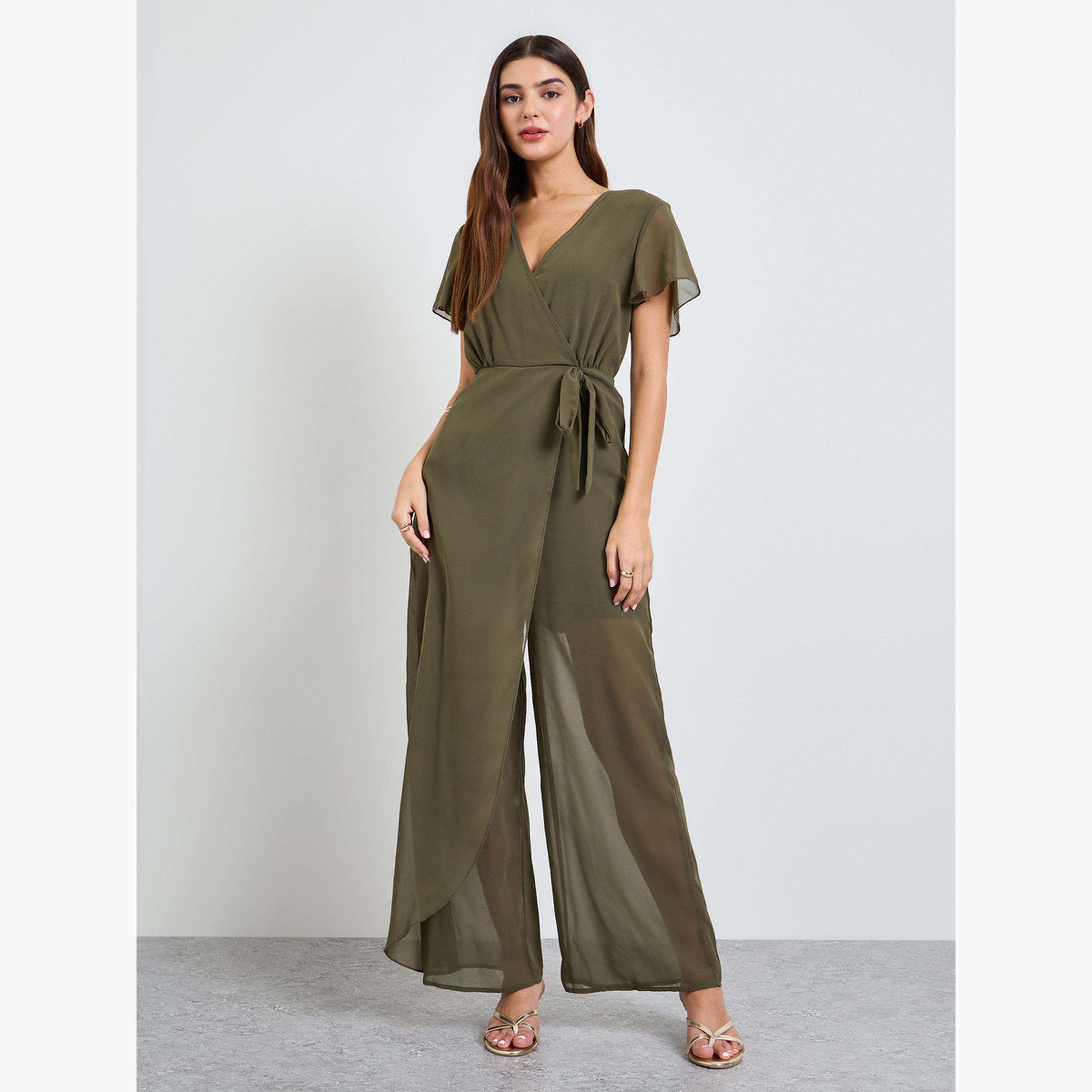 Take Two Green Wrap Front Wide Leg Jumpsuit-women-clothing-jumpsuits-image-1