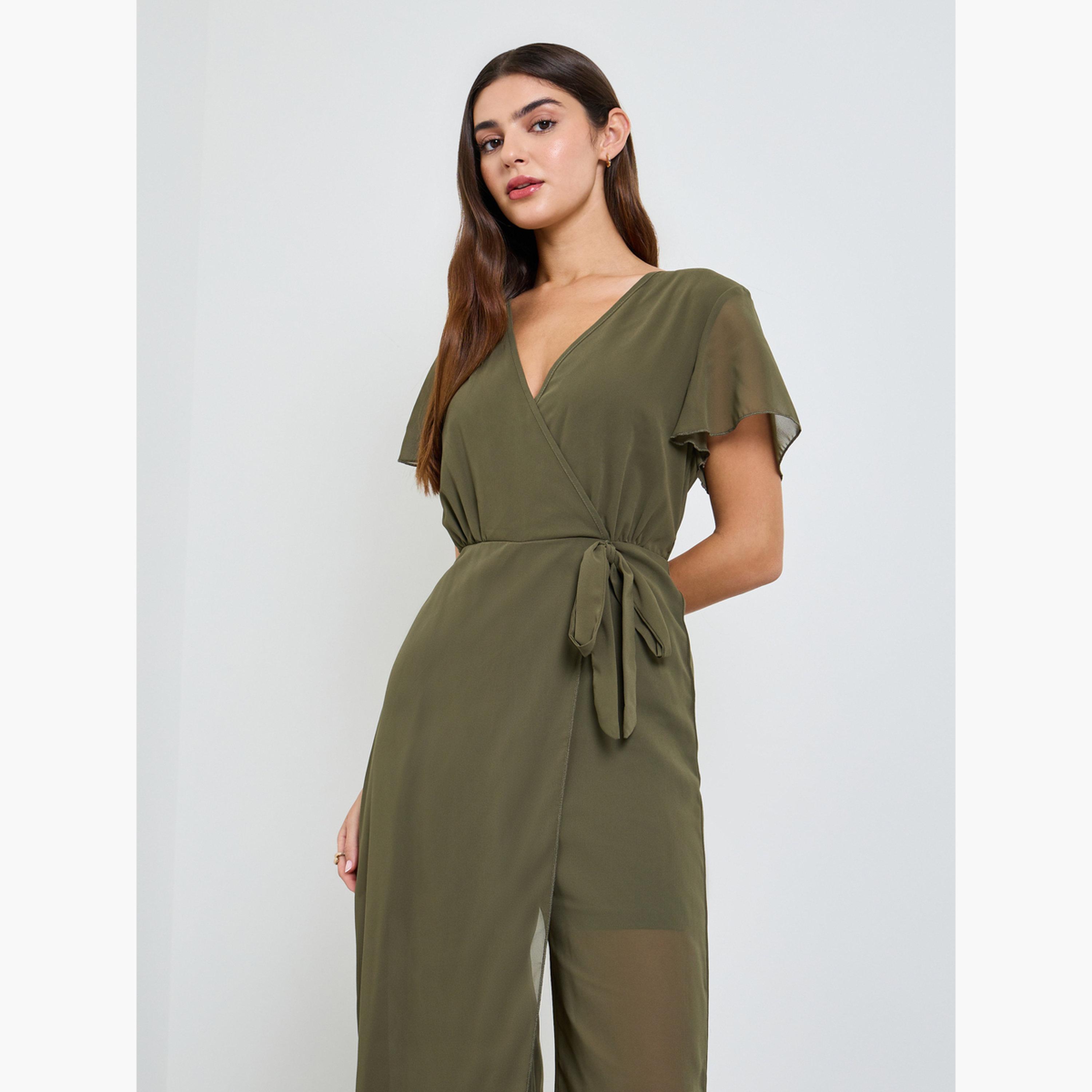 Take Two Green Wrap Front Wide Leg Jumpsuit-women-clothing-jumpsuits-image-2