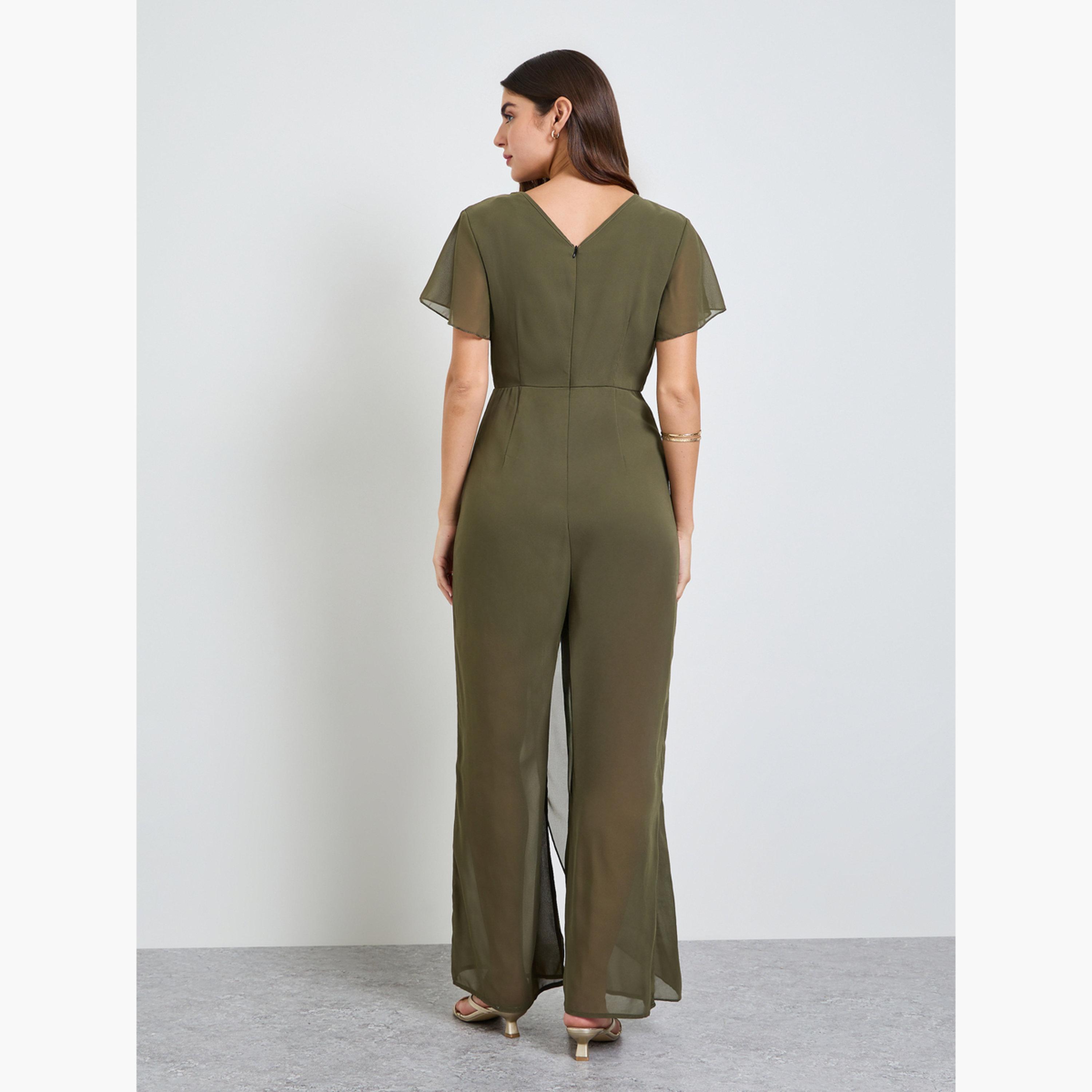 Take Two Green Wrap Front Wide Leg Jumpsuit-women-clothing-jumpsuits-image-3