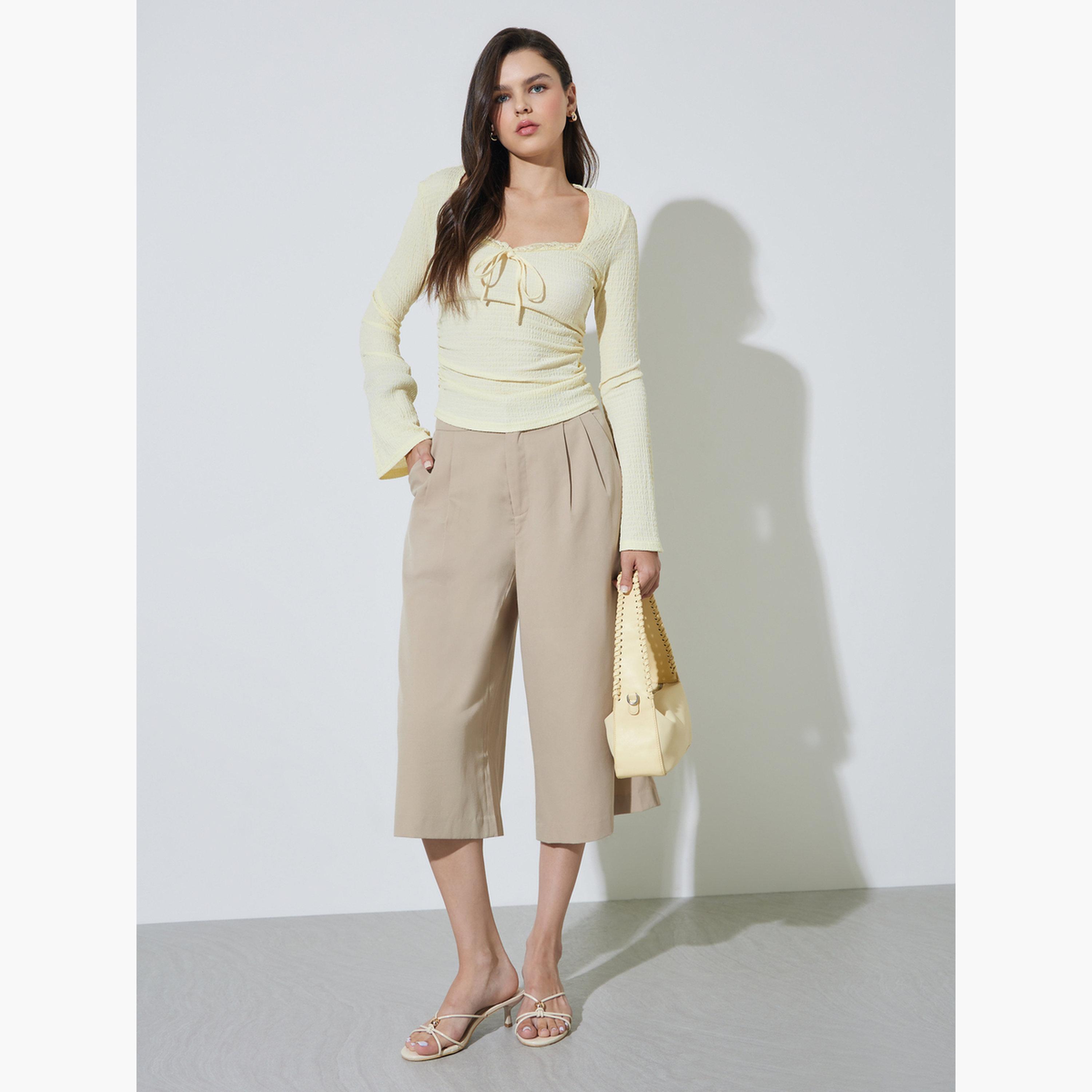 Take Two Yellow Long Sleeve Shirred Tie-Front Top-women-clothing-shirtsandblouses-blouses-image-2