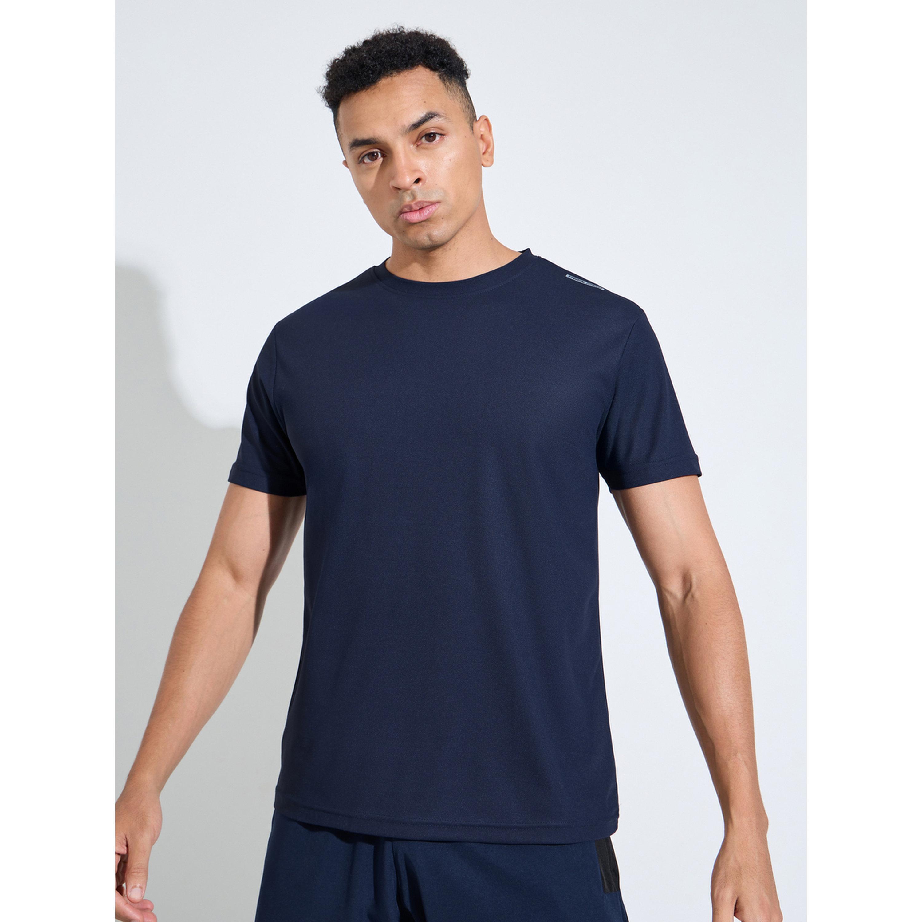 Styli Navy Blue Solid Round Neck Short Sleeves Regular Fit Active T-Shirt-men-clothing-sportswearandactivewear-tshirtsandpolos-image-1