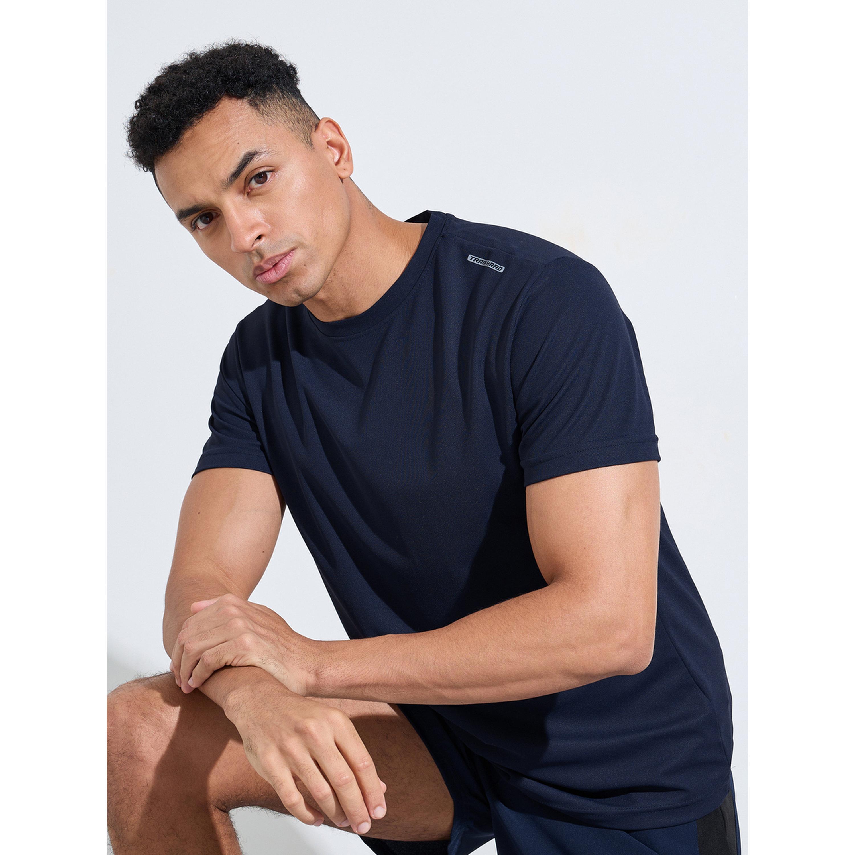 Styli Navy Blue Solid Round Neck Short Sleeves Regular Fit Active T-Shirt-men-clothing-sportswearandactivewear-tshirtsandpolos-image-4
