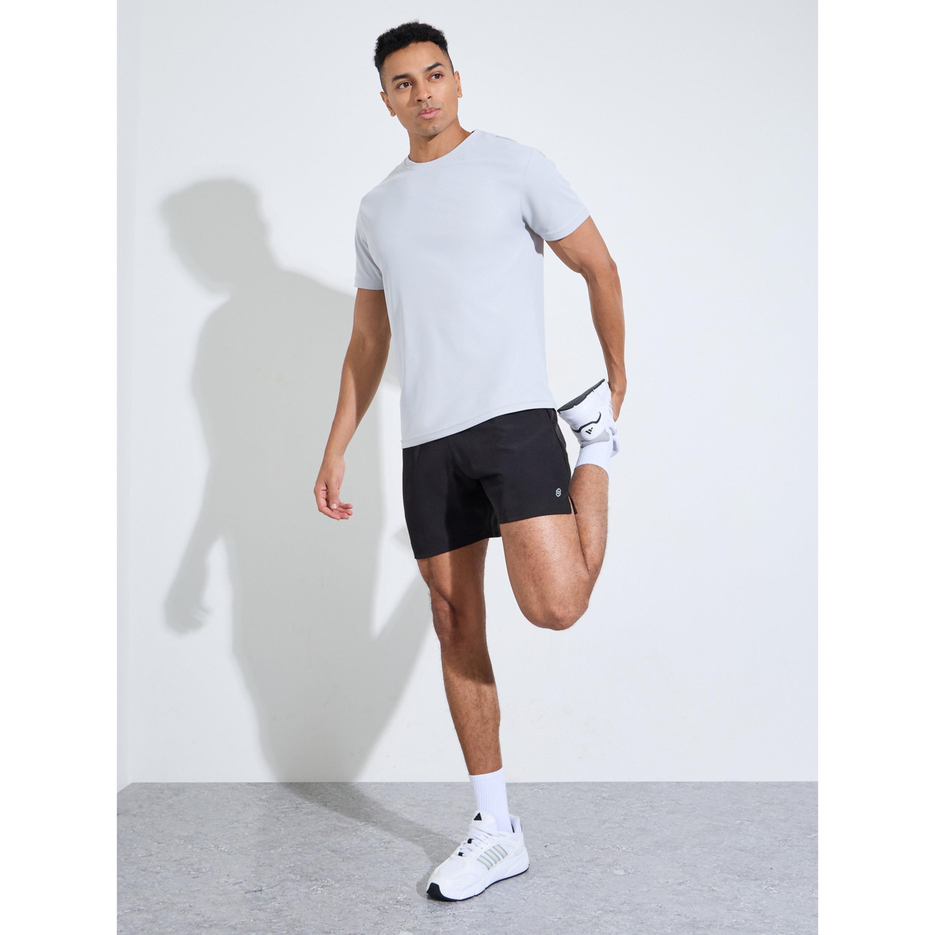 Styli Black Solid Side Slit Regular Fit Running Shorts-men-clothing-sportswearandactivewear-bottoms-image-2