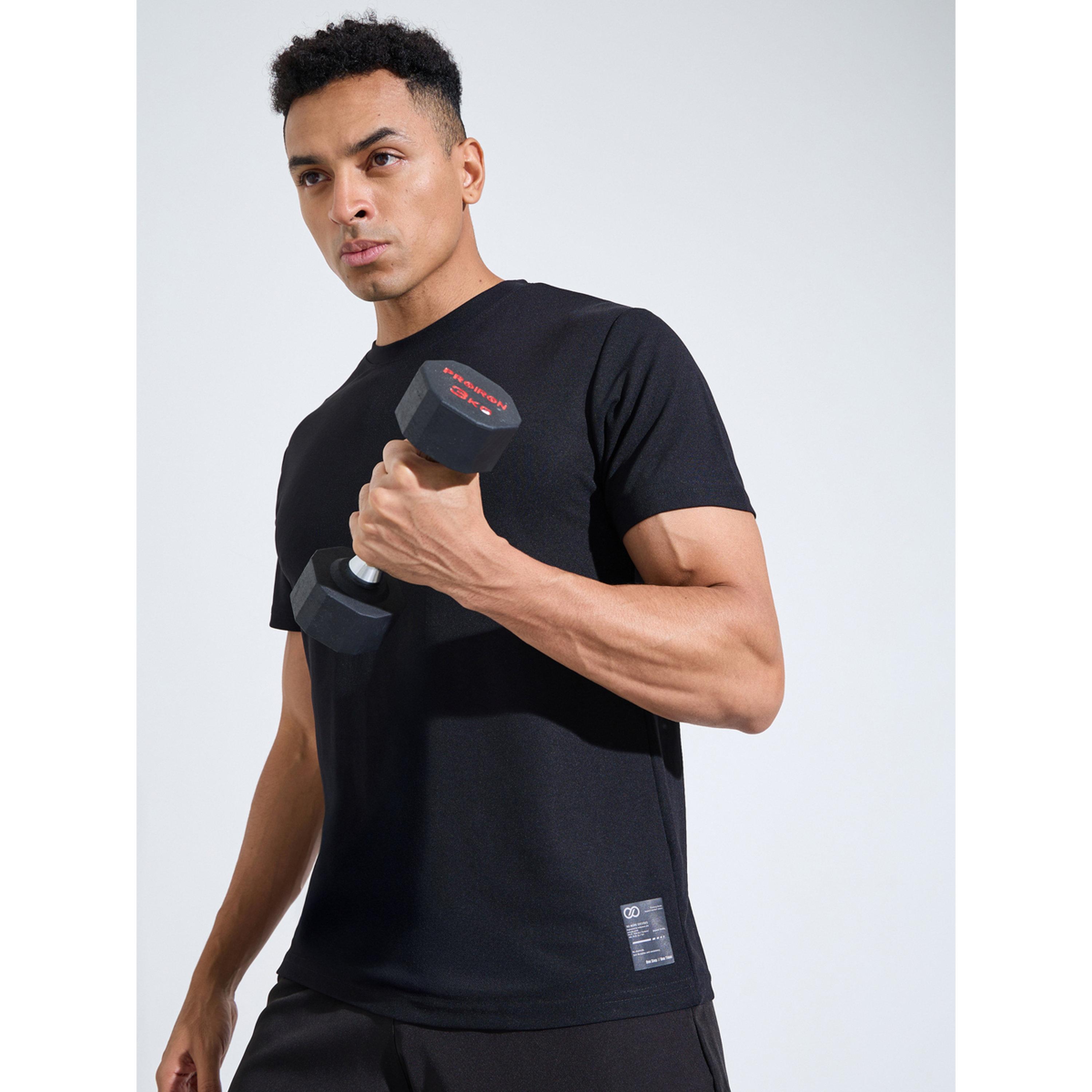 Styli Black Solid Patchwork Detail Regular Fit Active T-Shirt-men-clothing-sportswearandactivewear-tshirtsandpolos-image-4