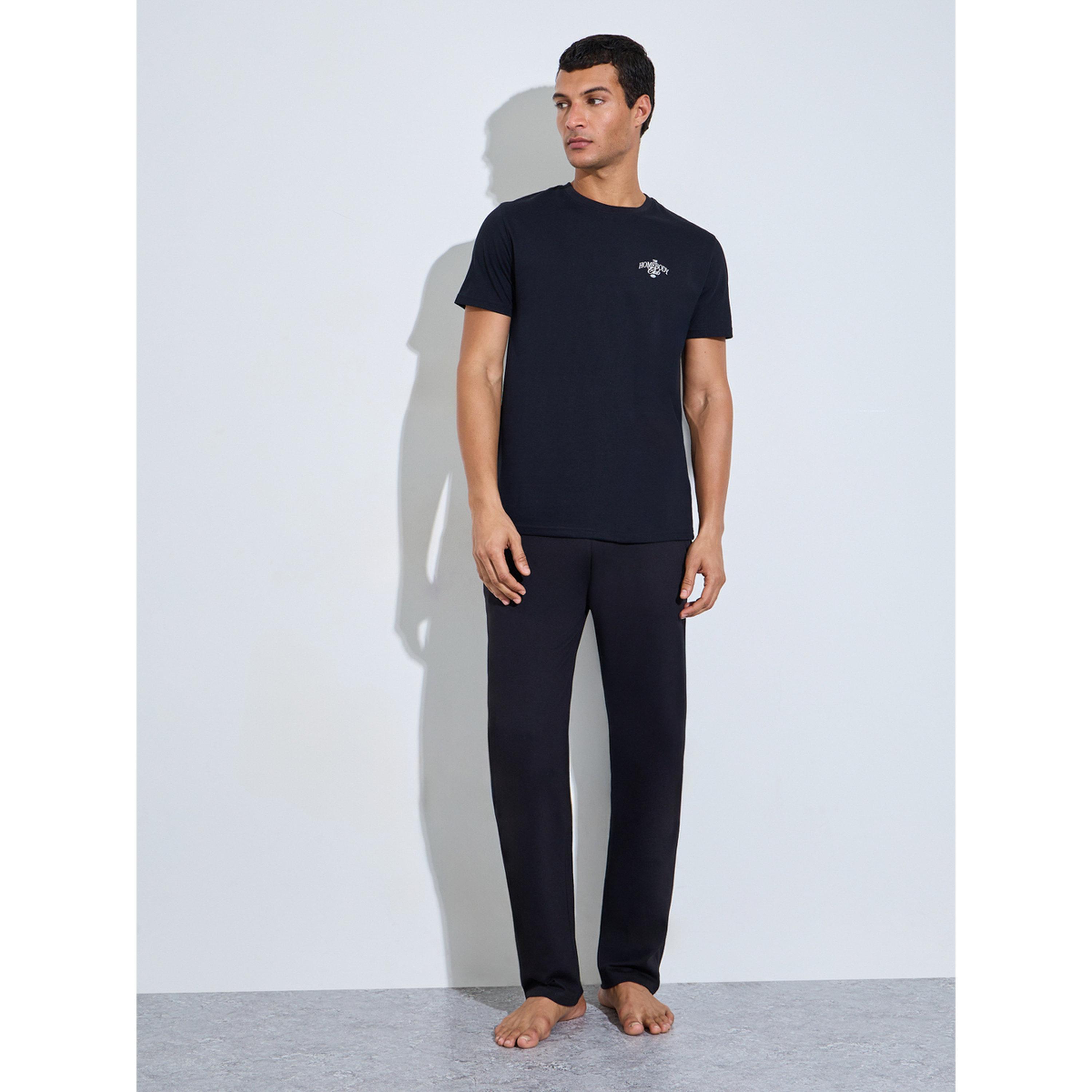 Styli Men Black Graphic Print Relaxed Fit Pyjama Set-men-clothing-nightwear-sets-image-1