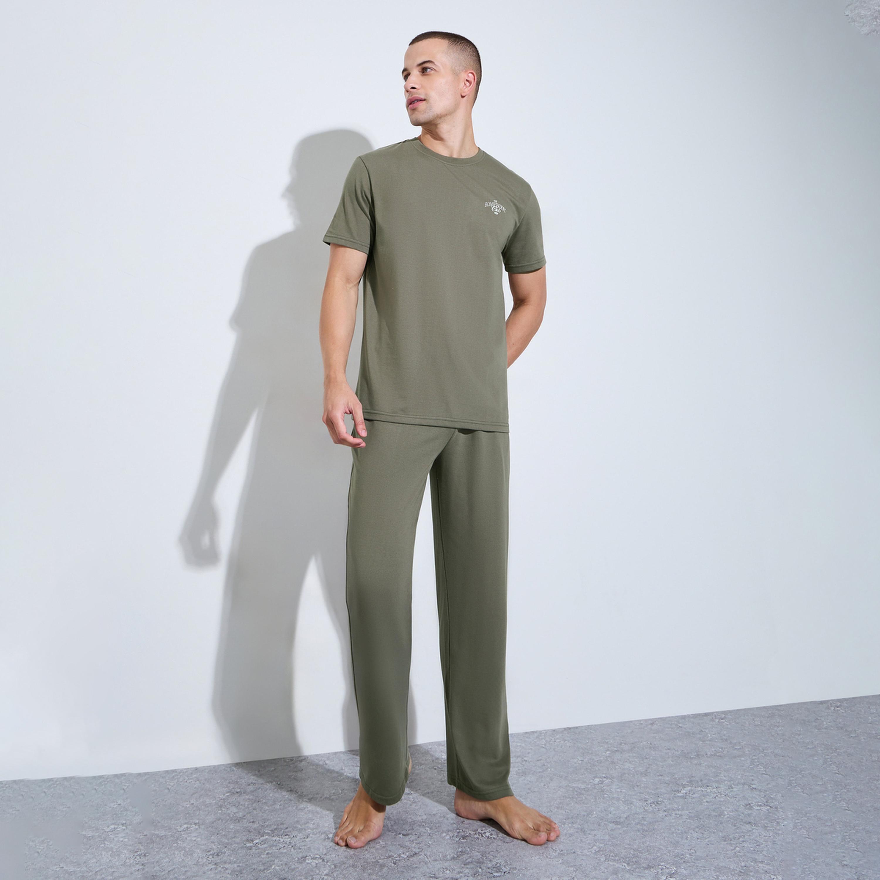 Styli Men Olive Graphic Print Relaxed Fit Pyjama Set-men-clothing-nightwear-sets-image-1