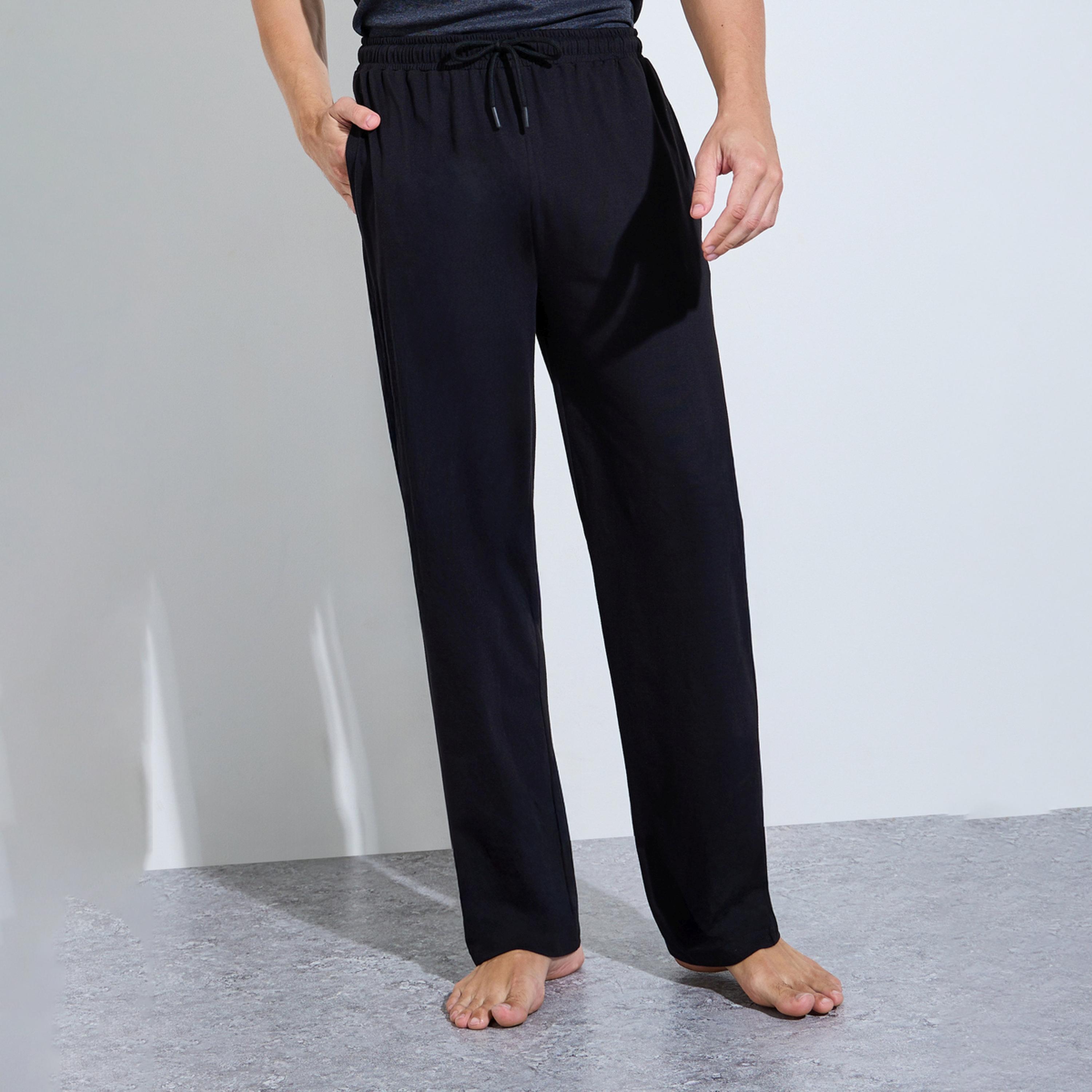 Styli Men Black Solid Relaxed Fit Knitted Pants-men-clothing-nightwear-pyjamaandshorts-image-1