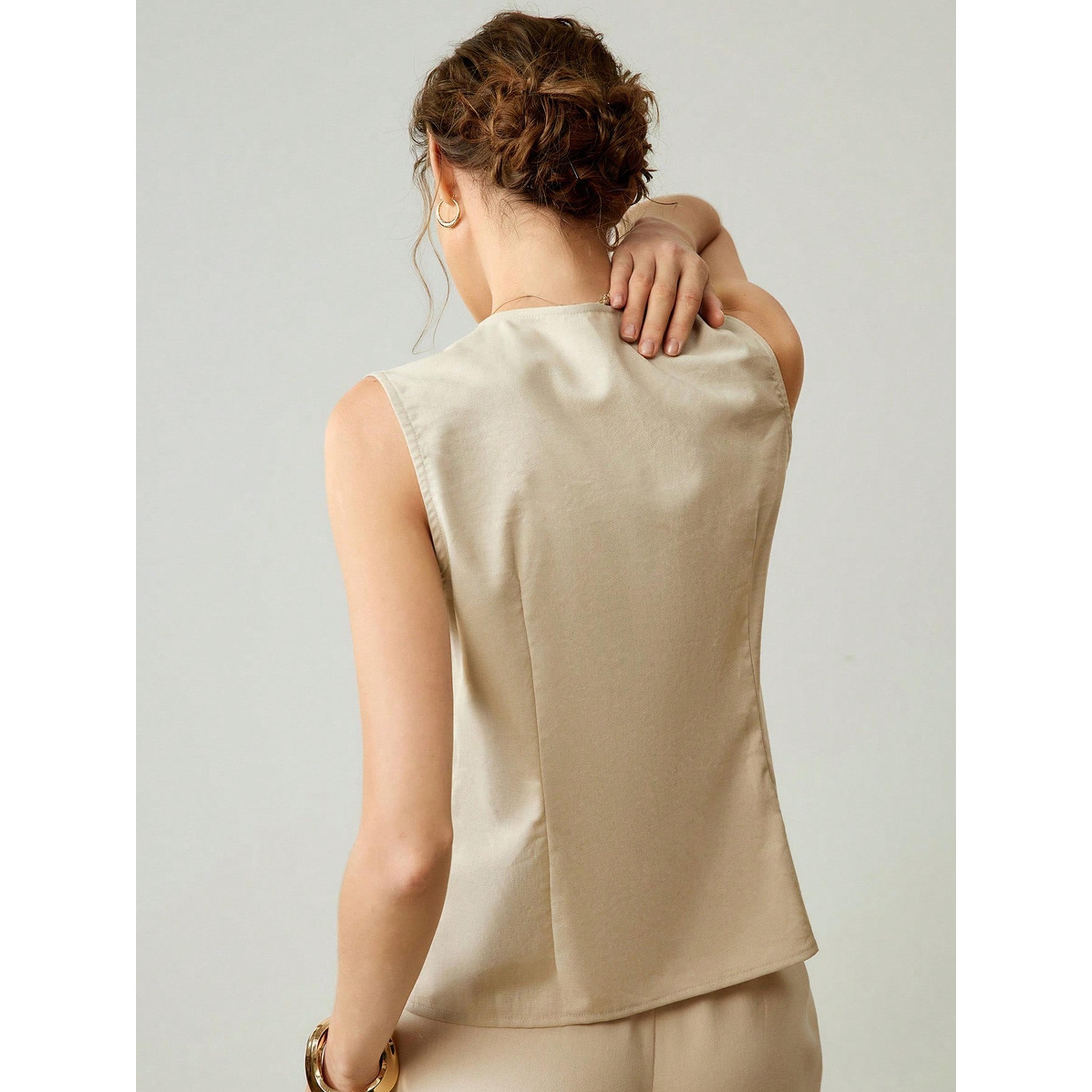 بلوزة صدرية بلا أكمام بيج-women-clothing-shirtsandblouses-blouses-image-2