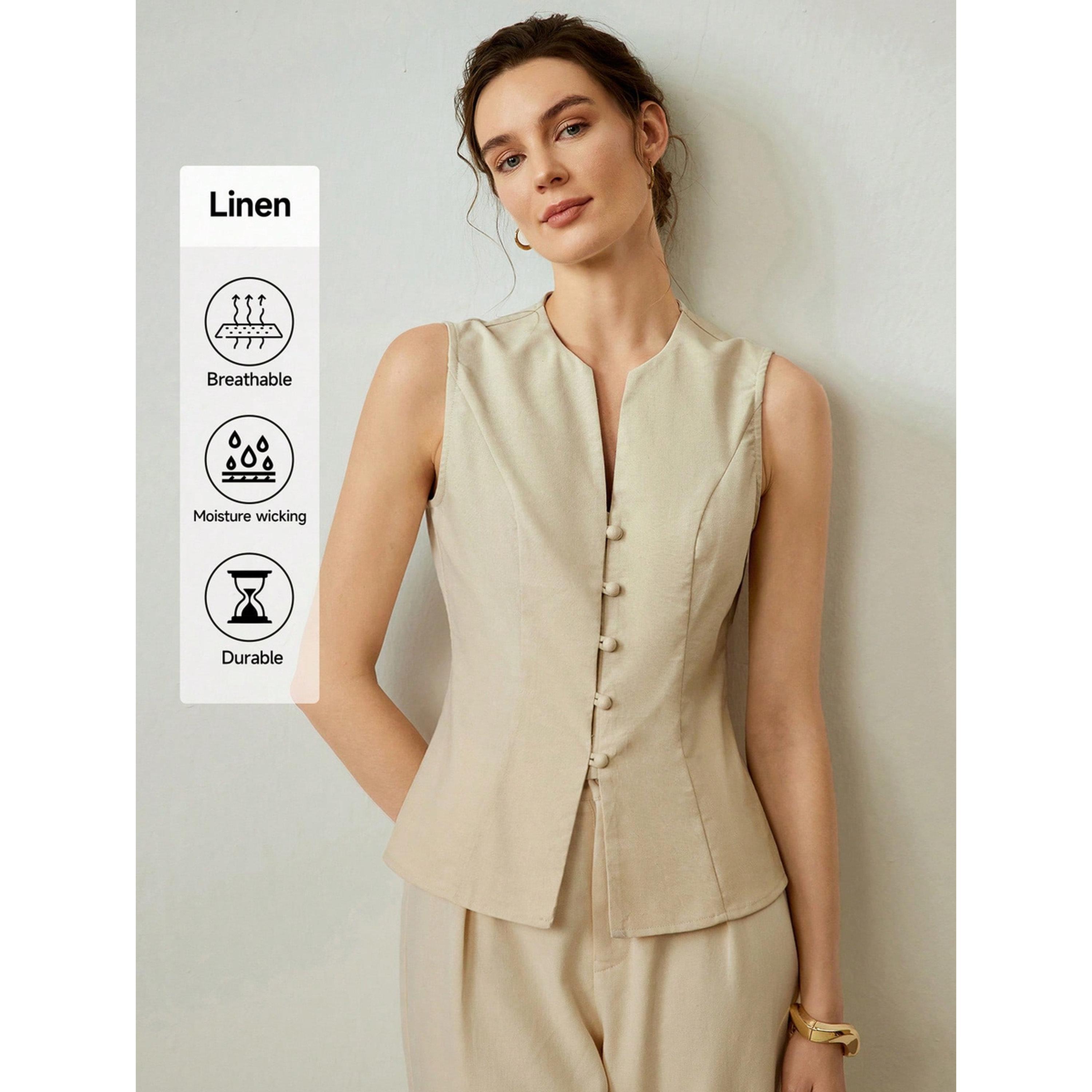 بلوزة صدرية بلا أكمام بيج-women-clothing-shirtsandblouses-blouses-image-3