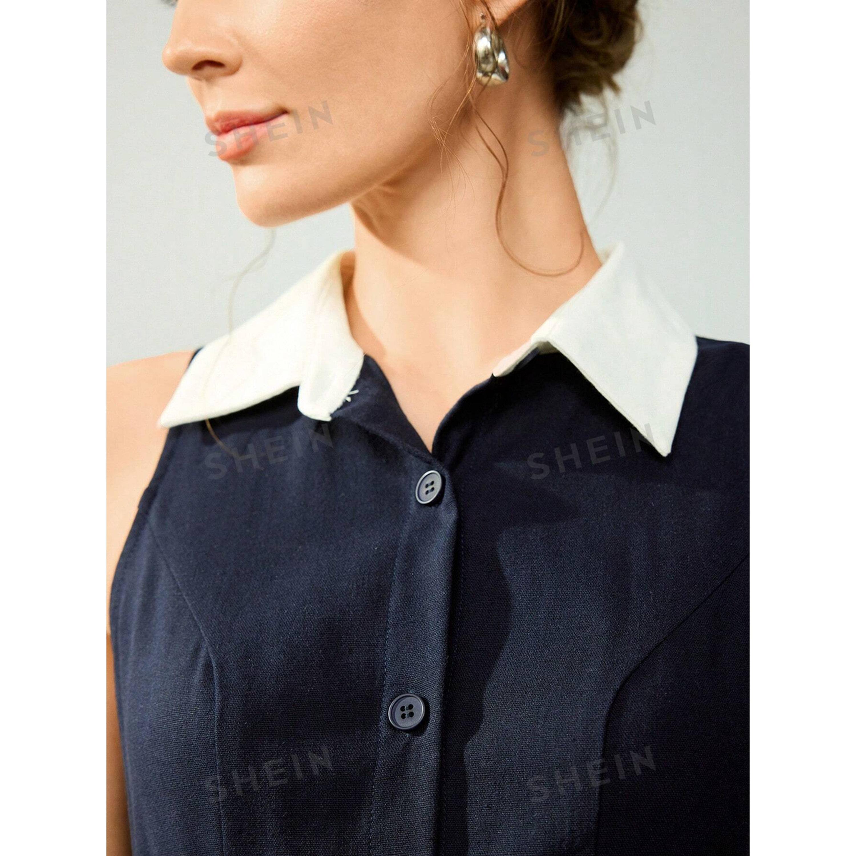 فستان ميدي كحلي بلا أكمام بحافة واسعة-women-clothing-dresses-image-5