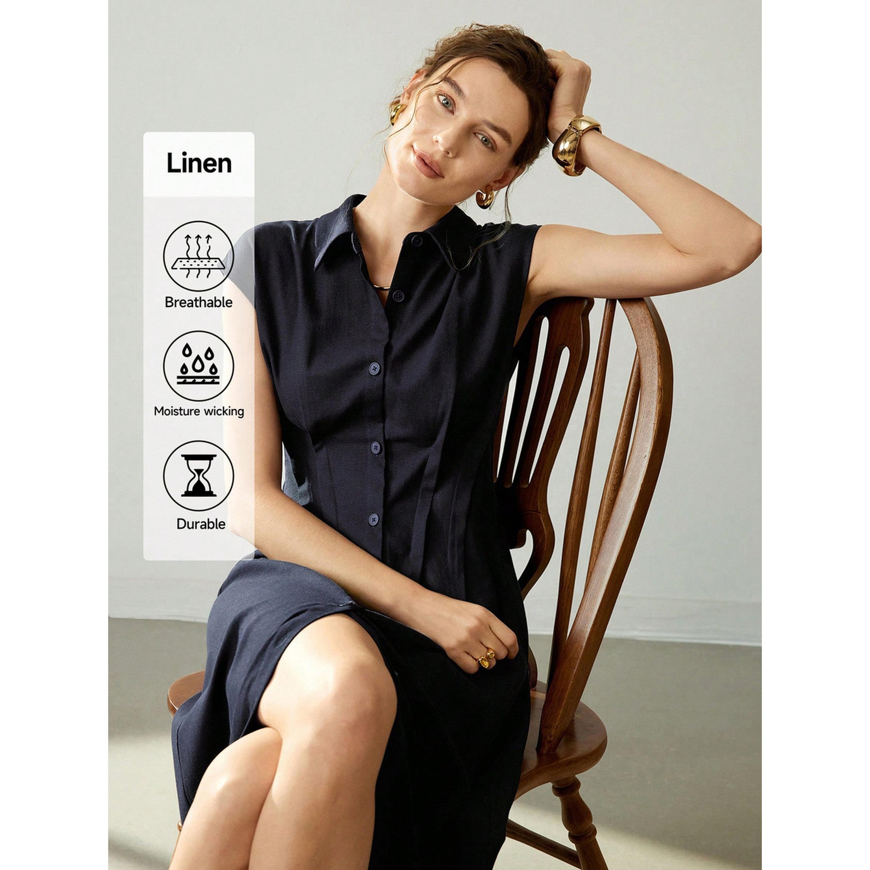 Take Two Dark Blue Sleeveless A-Line Linen Midi Dress-women-clothing-dresses-image-3
