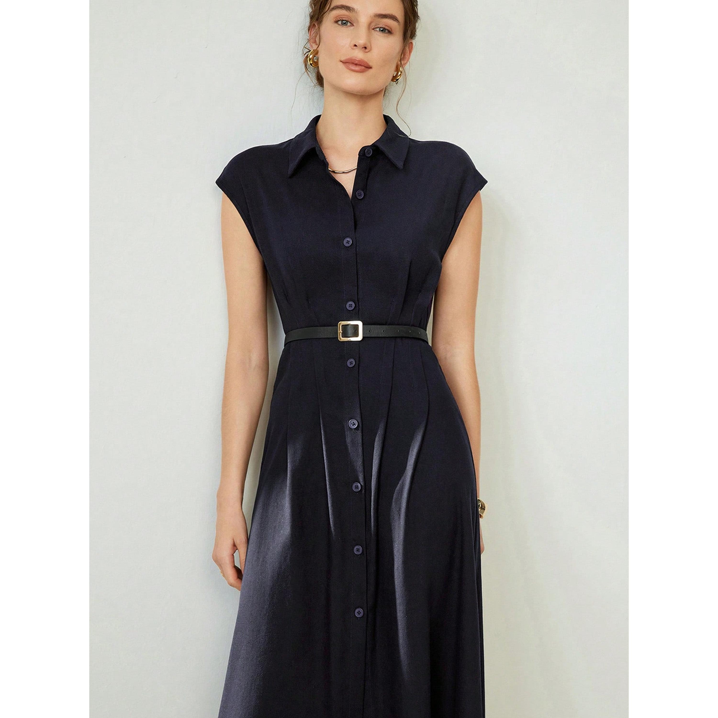 Take Two Dark Blue Sleeveless A-Line Linen Midi Dress-women-clothing-dresses-image-5