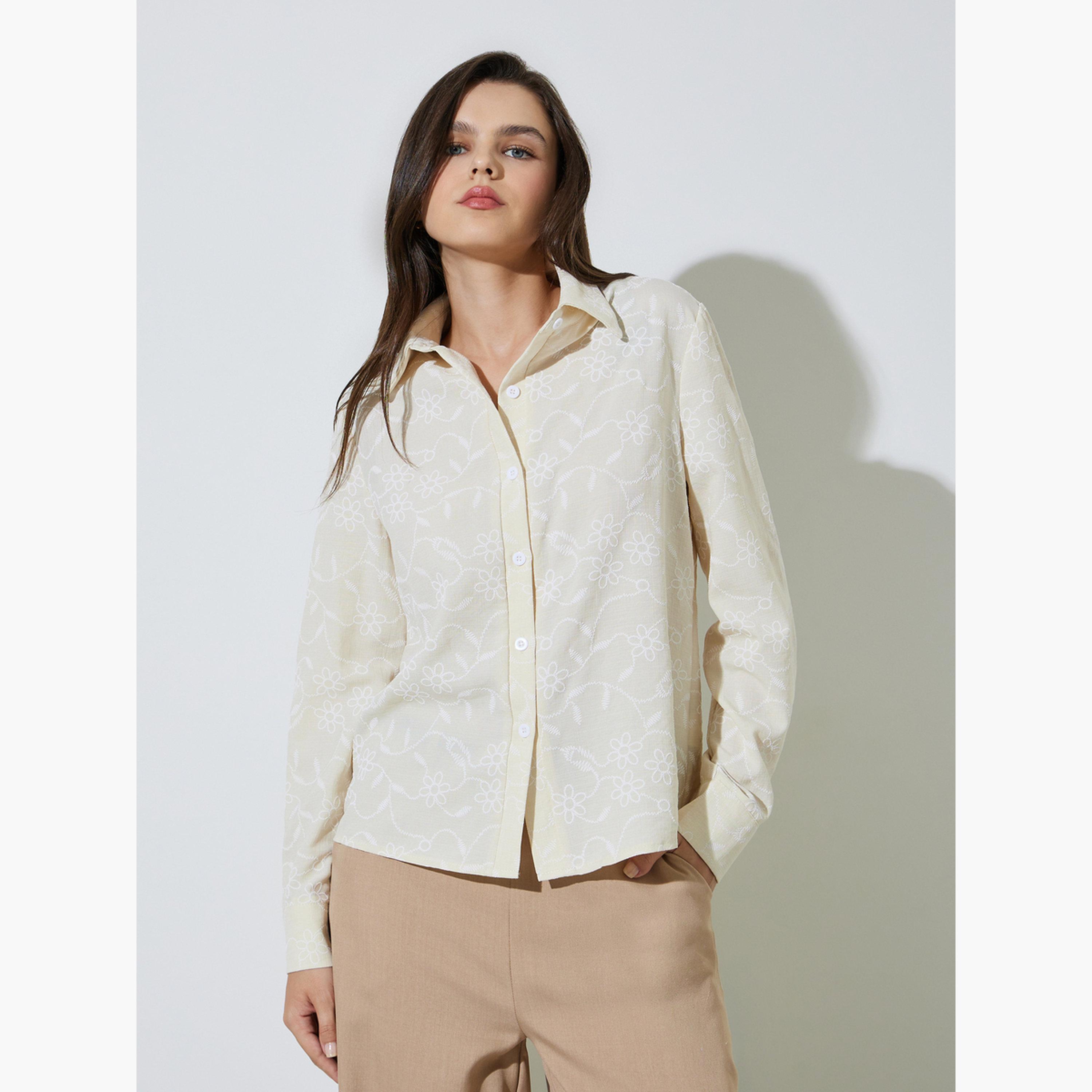 Take Two Cream Embroidered Shirt and Pants Co-ord Set-women-clothing-coordsets-image-2