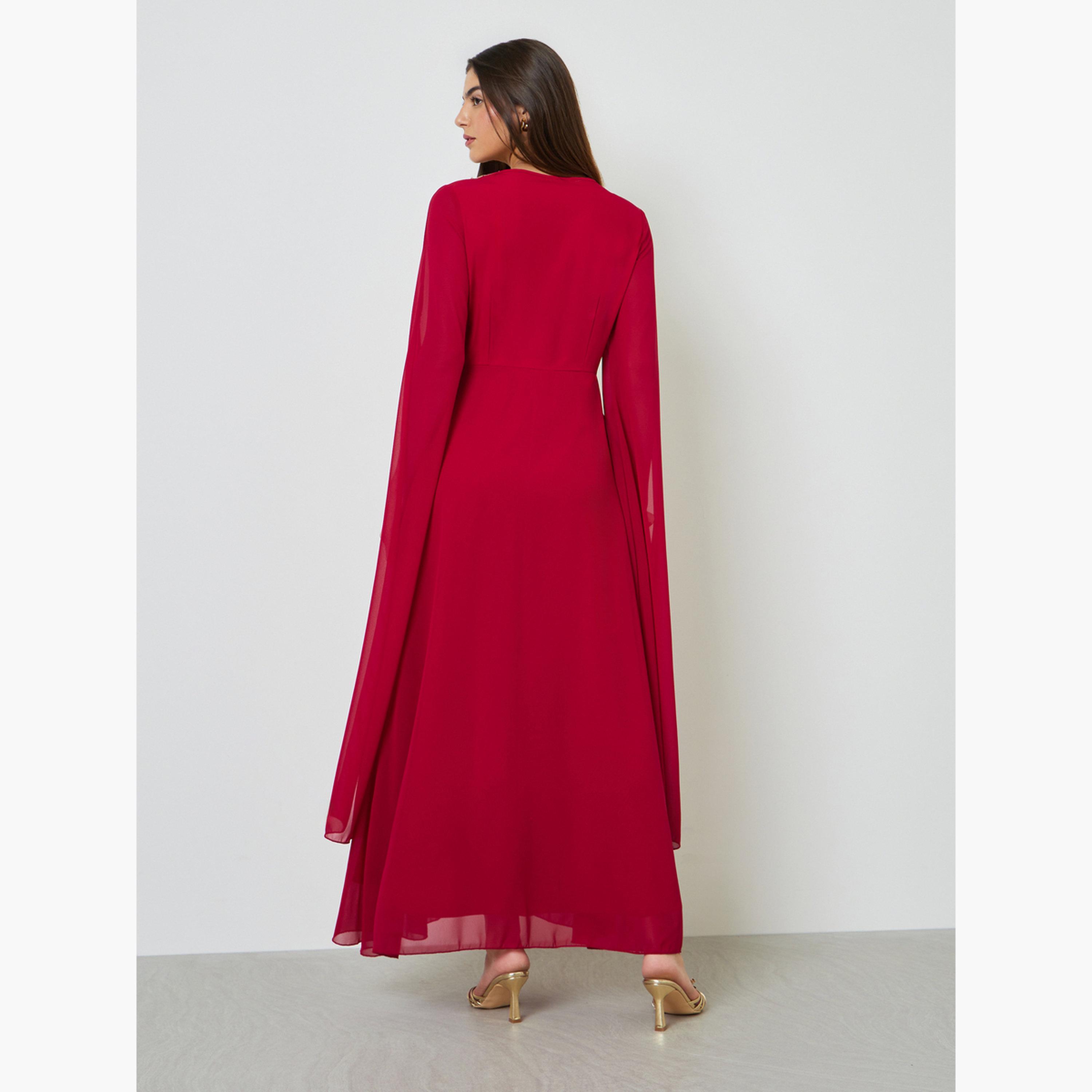 قفطان طويل بتفاصيل رقعة دانتيل-women-arabicclothing-kaftan-image-4
