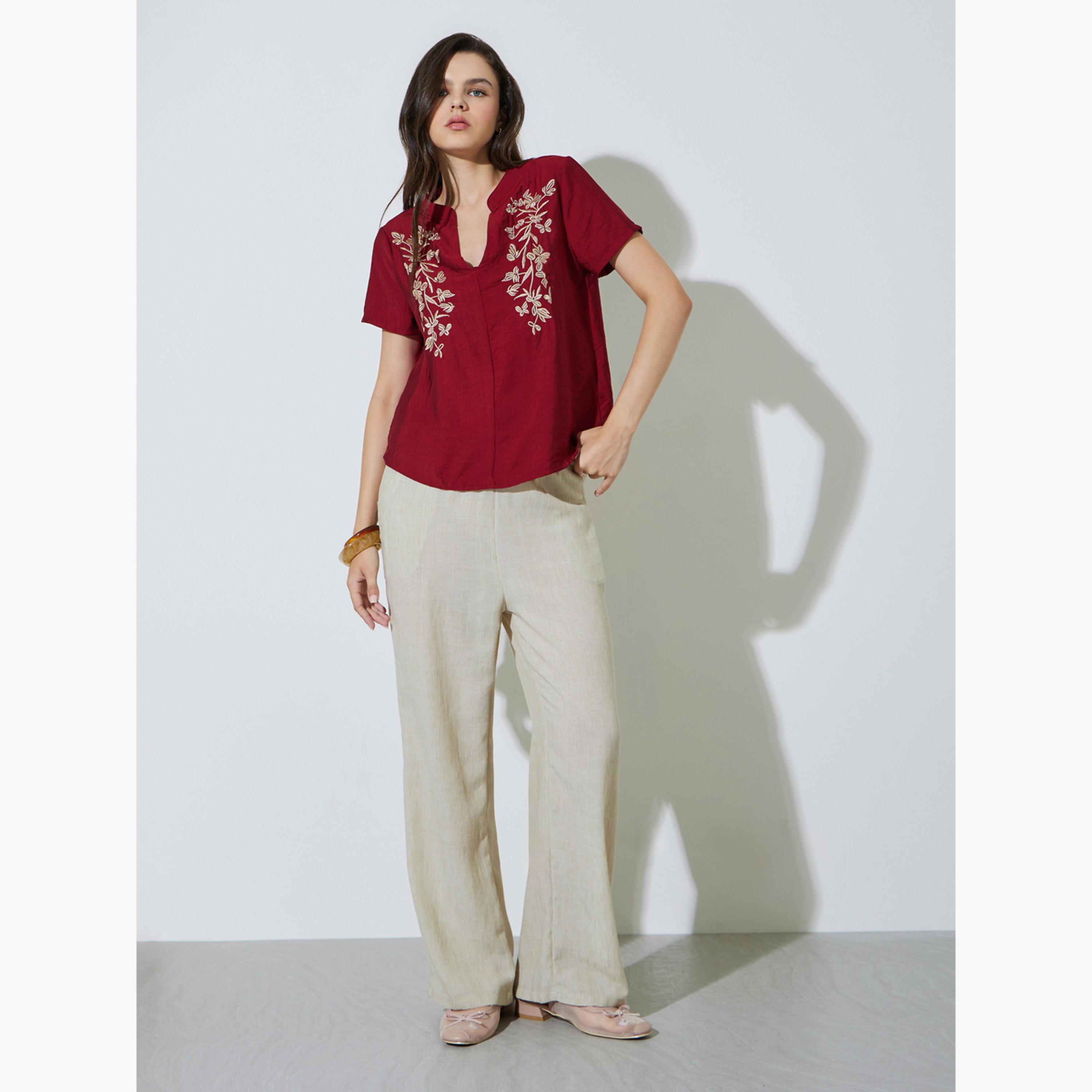 بلوزة مطرزة بأكمام قصيرة للنساء-women-clothing-shirtsandblouses-blouses-image-2