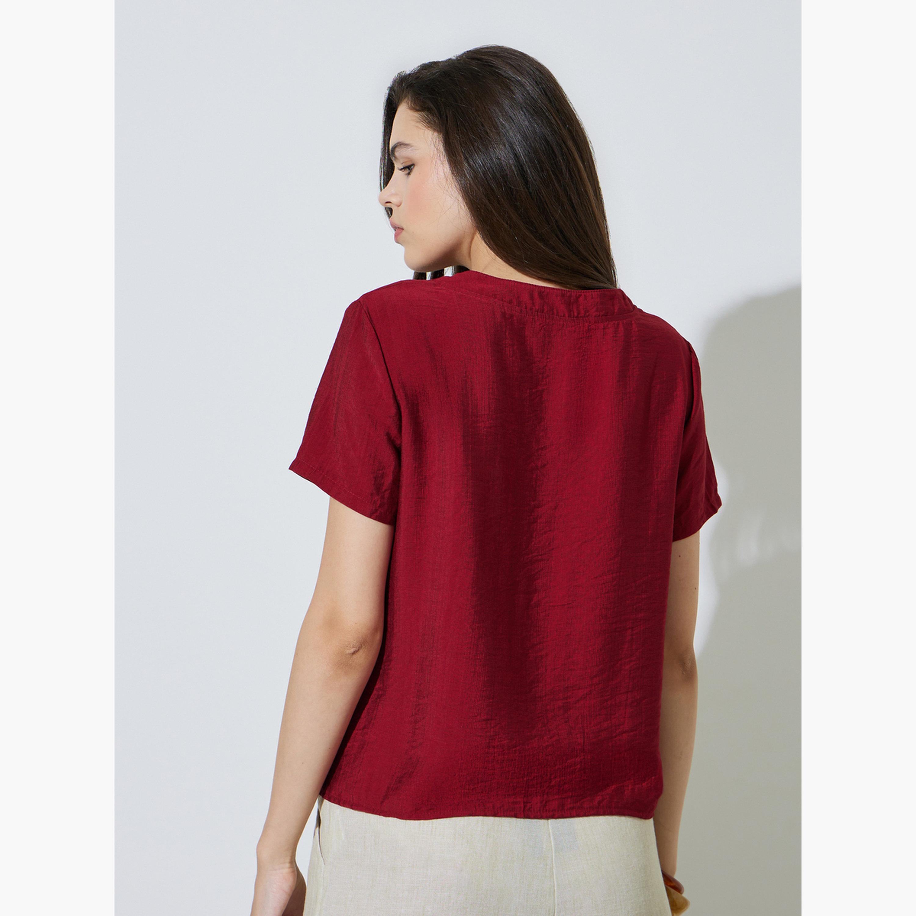 بلوزة مطرزة بأكمام قصيرة للنساء-women-clothing-shirtsandblouses-blouses-image-4