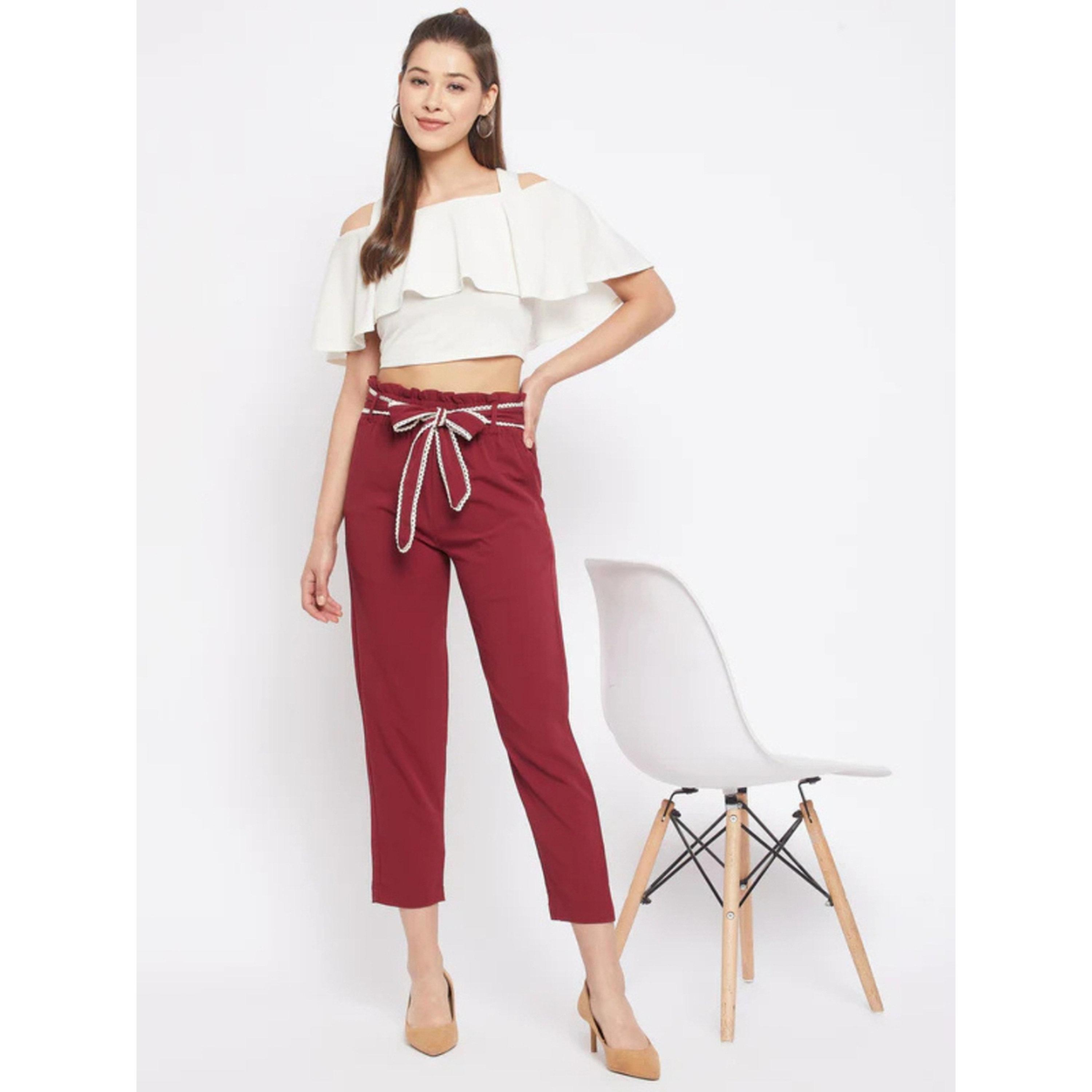 WineRed X Styli Burgundy High-Waist Trousers with Tie-Belt-women-clothing-joggers-image-4