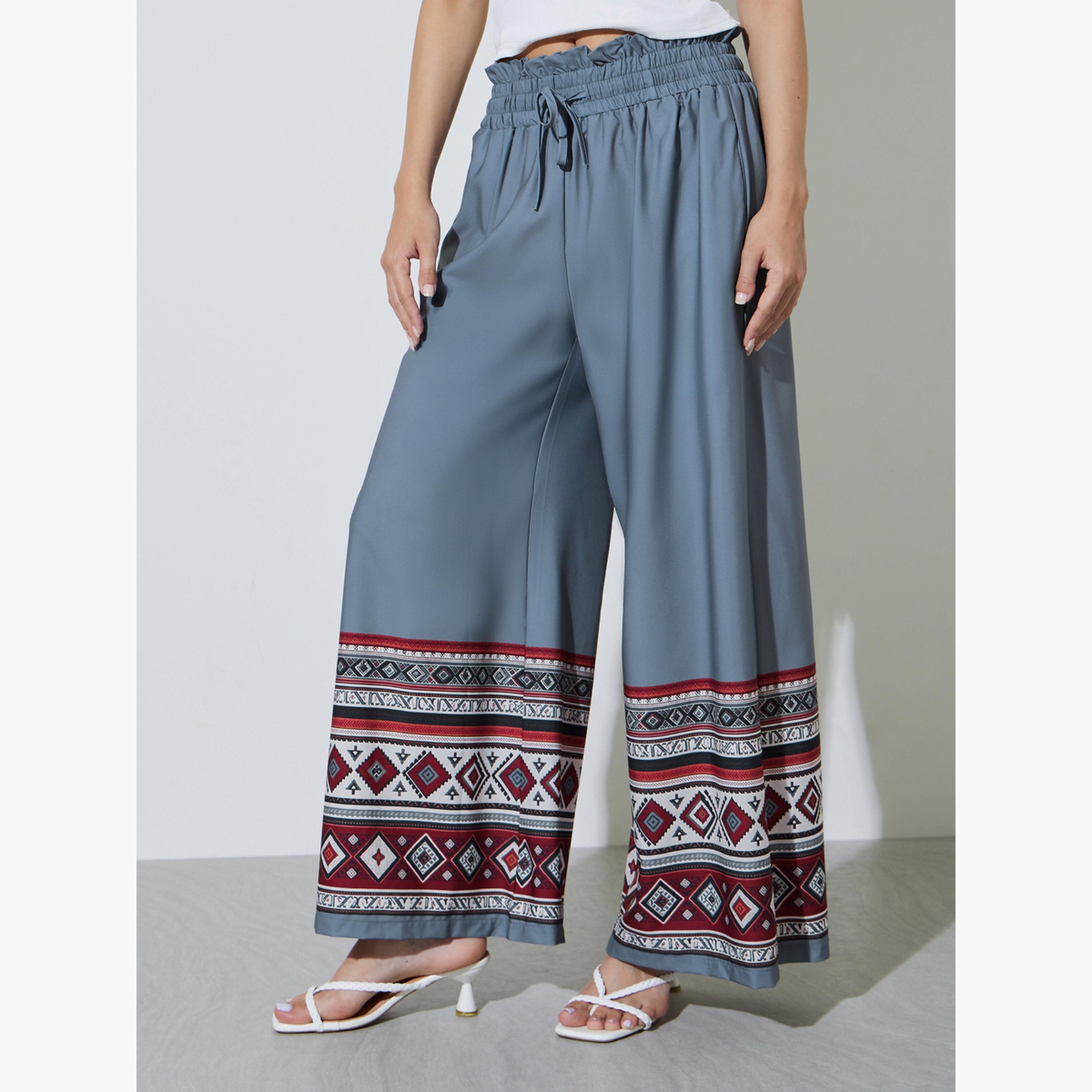 Take Two Grey Geo Print Wide Leg Pants-women-clothing-bottoms-joggers-image-1