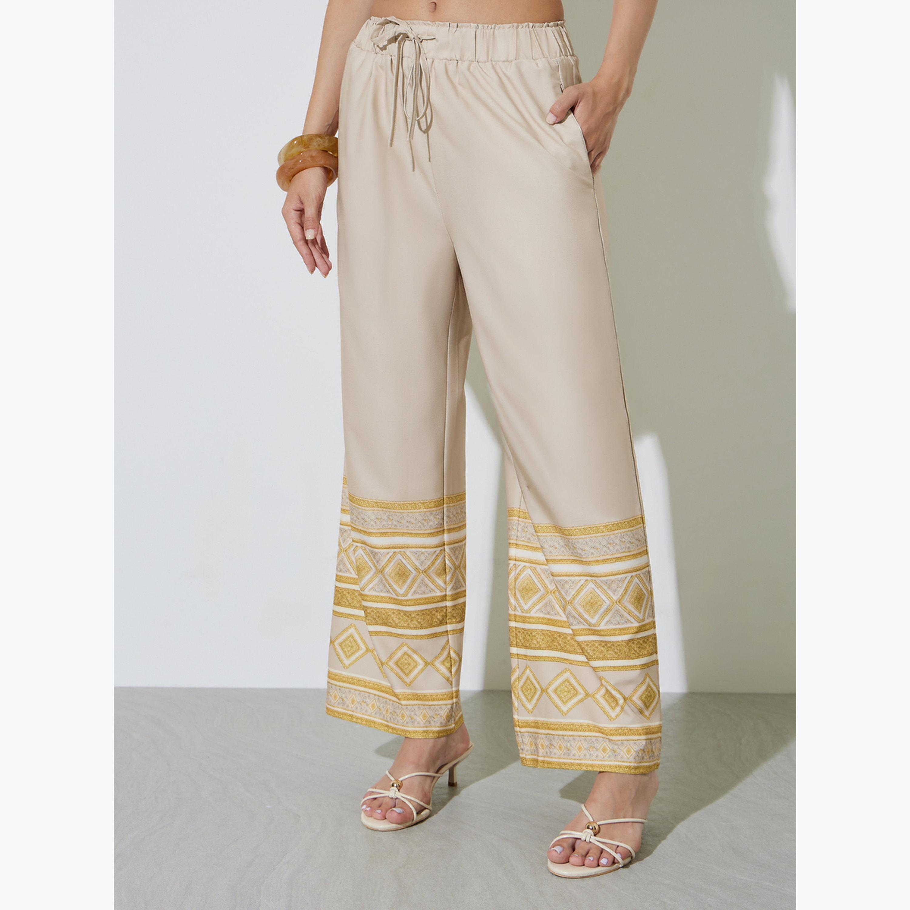 Take Two Beige Geo Print Straight Leg Pants-women-clothing-bottoms-joggers-image-1