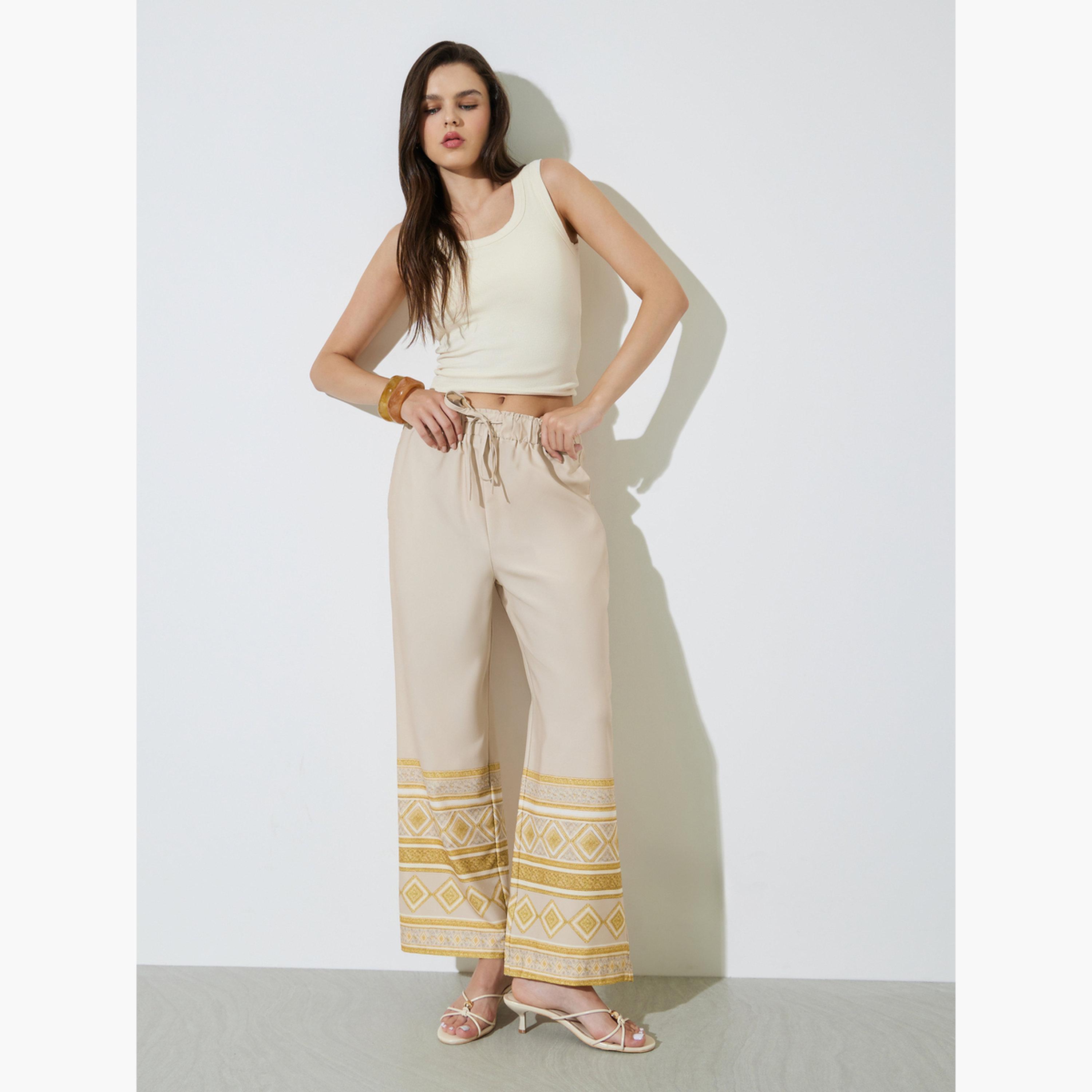 Take Two Beige Geo Print Straight Leg Pants-women-clothing-bottoms-joggers-image-2