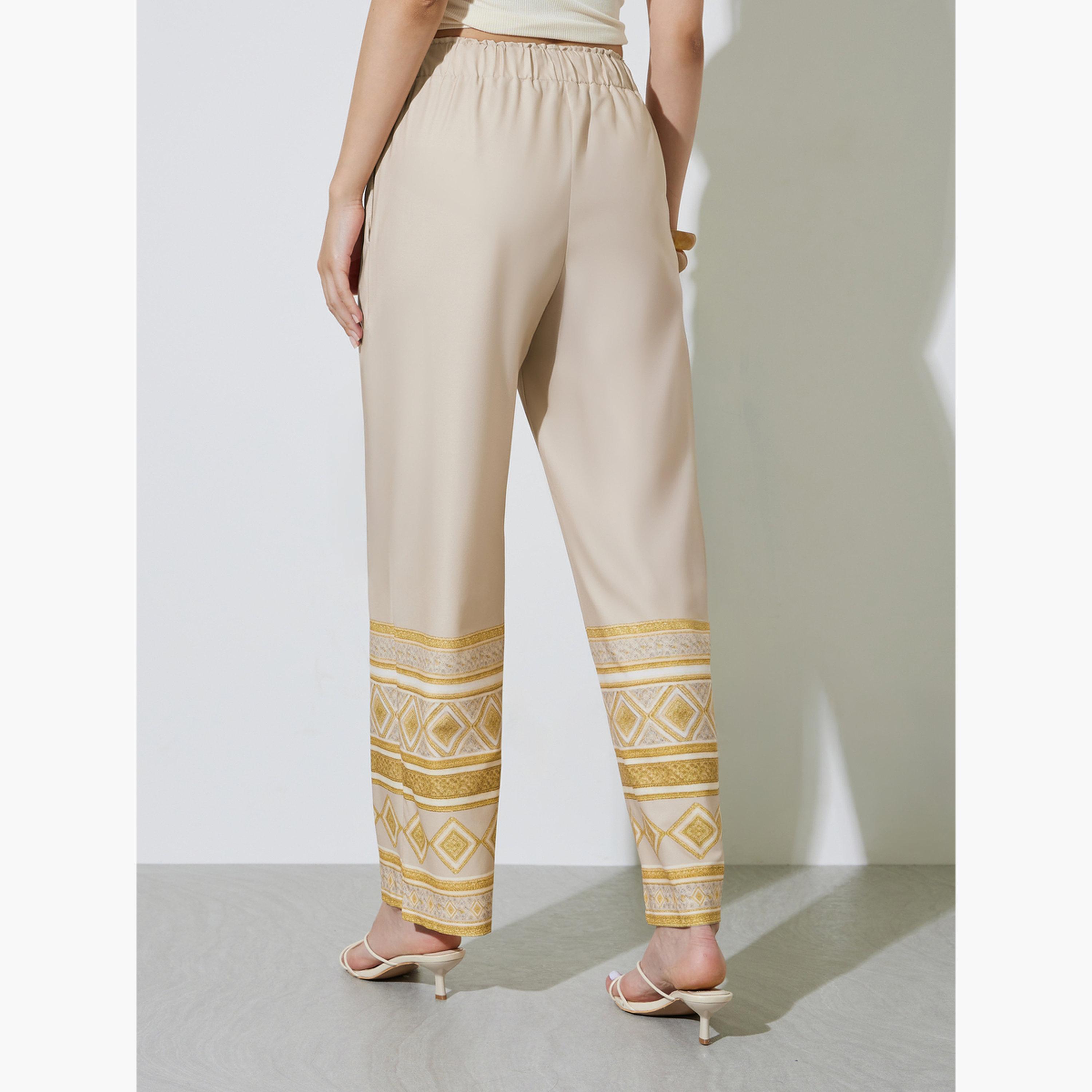 Take Two Beige Geo Print Straight Leg Pants-women-clothing-bottoms-joggers-image-5